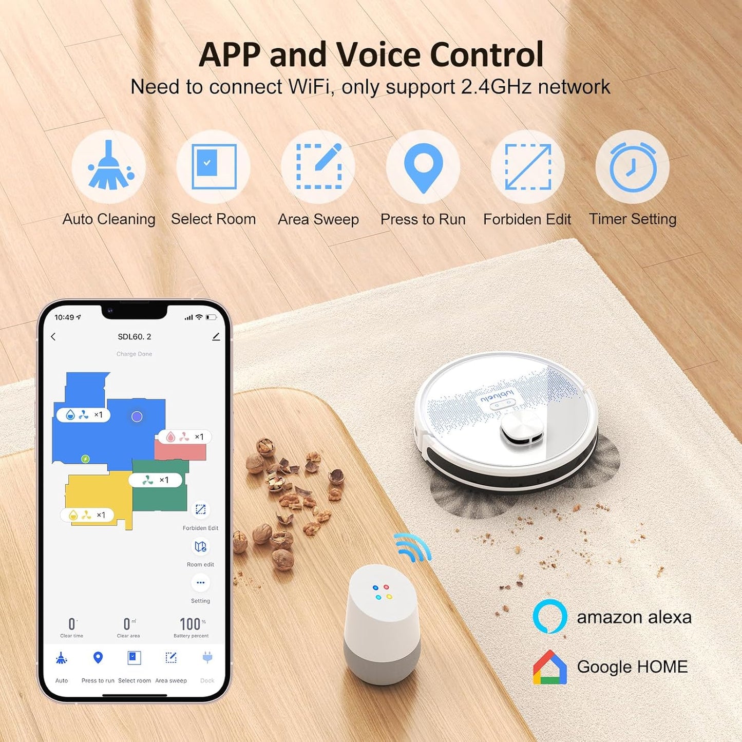 Lubluelu Saugroboter mit Wischfunktion 2-1, 4000Pa Staubsauger Roboter Lasernavigation mit 5 Karten, 55 dB Roboterstaubsauger mit APP Steuerung, Ideal für Tierhaare, Teppiche, Hartböden, Blau (SL60D)