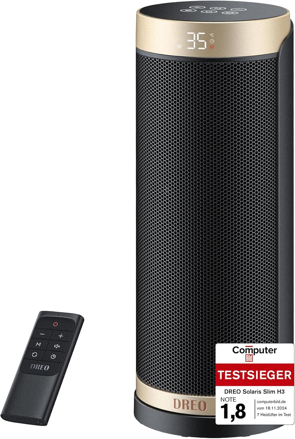Dreo Heizlüfter Energiesparend, PTC Keramik Heizlüfte Leise, 70° Oszillierend Elektroheizung mit Fernbedienung, 12-Std-Timer, 3 Modus 3 Geschwindigkeit, Überhitzungs-Kippschutz, Solaris Slim H3