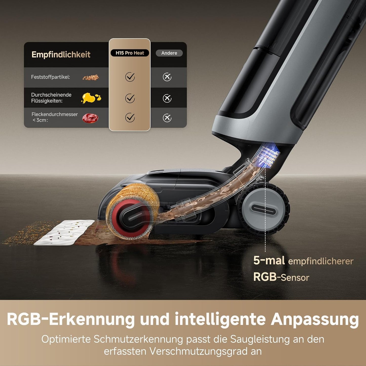 dreame H15 Mix 7-in-1 Nass- und Trockensauger, KI-Roboterarm, Kantenreinigung, 23.000 Pa Saugkraft, intelligente Dosierung, verhedderungsfrei, 100 °C Bürstenrein, 5 Min. 90 °C Trocknung, flach