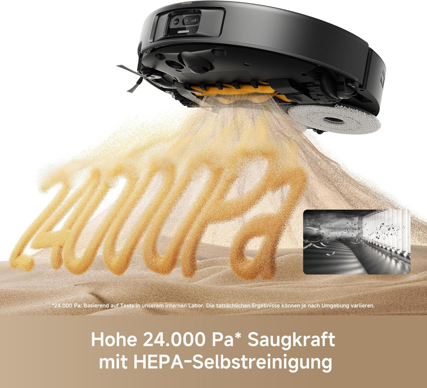 Mova P50 Pro Ultra Staubsaugerroboter mit Mopp, 19.000 Pa, 75℃ Selbstreinigender Heißwasser-Mopp mit Auszug Seitenbürste, LDS-Navigation,+RGB AI+LED-Hindernisvermeidung, Auto-Entleerung/Nachfüllen