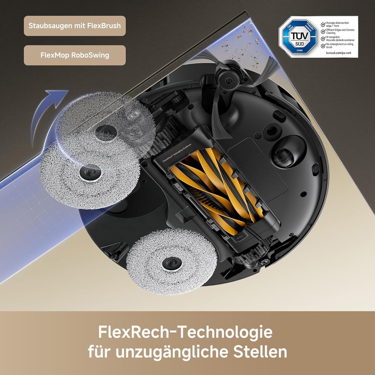 Mova P50 Pro Ultra Staubsaugerroboter mit Mopp, 19.000 Pa, 75℃ Selbstreinigender Heißwasser-Mopp mit Auszug Seitenbürste, LDS-Navigation,+RGB AI+LED-Hindernisvermeidung, Auto-Entleerung/Nachfüllen