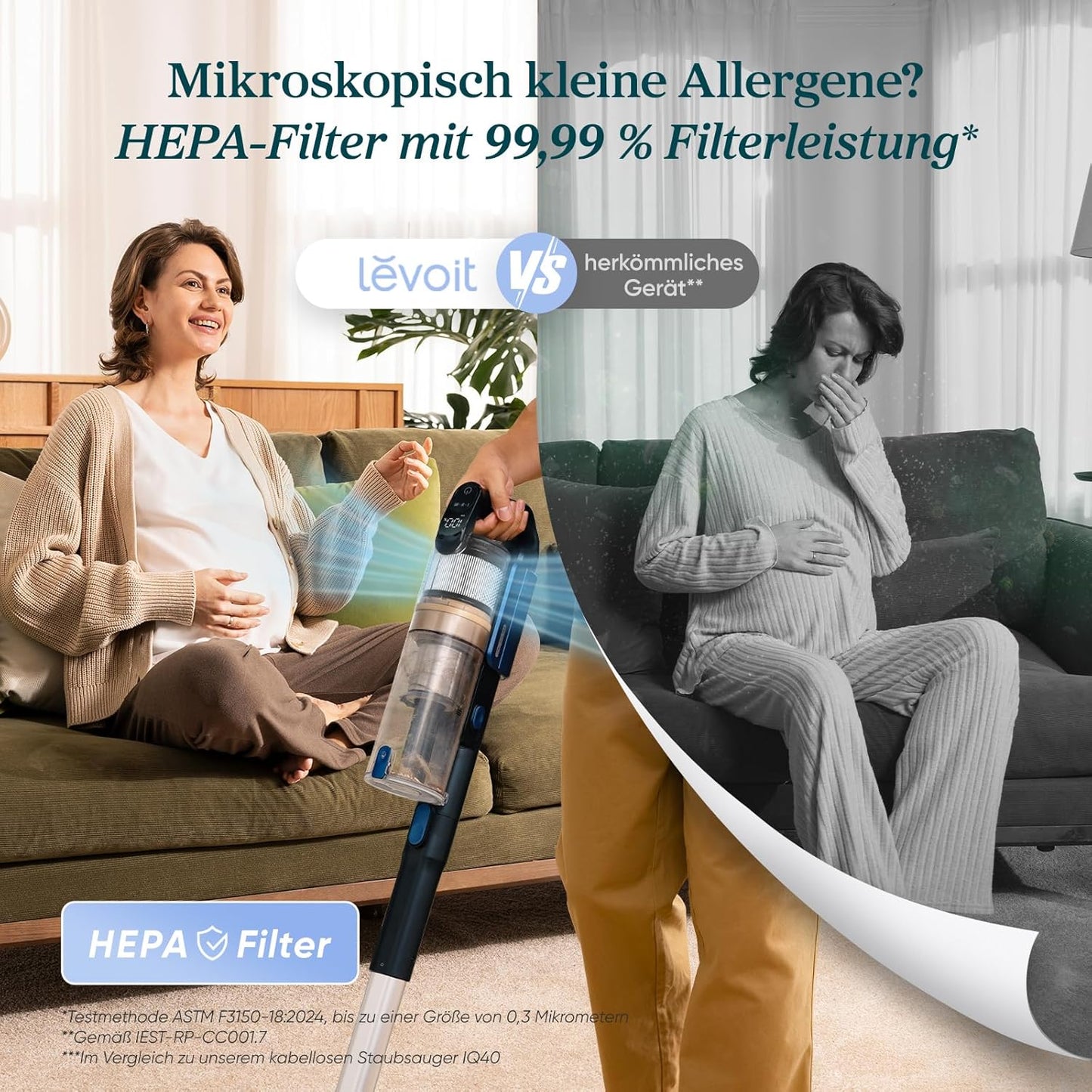 Levoit - Akku Staubsauger - Laufzeit für 75㎡ - Staubsauger Kabellos - 4-in-1 Vacuum Cleaner - 99,9 Prozent Filterleistung - Anti Tangle -Für Tierhaare/Teppiche/Hartböden/Auto - LVAC-200