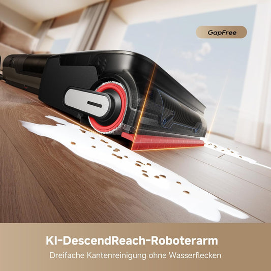 dreame H15 Mix 7-in-1 Nass- und Trockensauger, KI-Roboterarm, Kantenreinigung, 23.000 Pa Saugkraft, intelligente Dosierung, verhedderungsfrei, 100 °C Bürstenrein, 5 Min. 90 °C Trocknung, flach