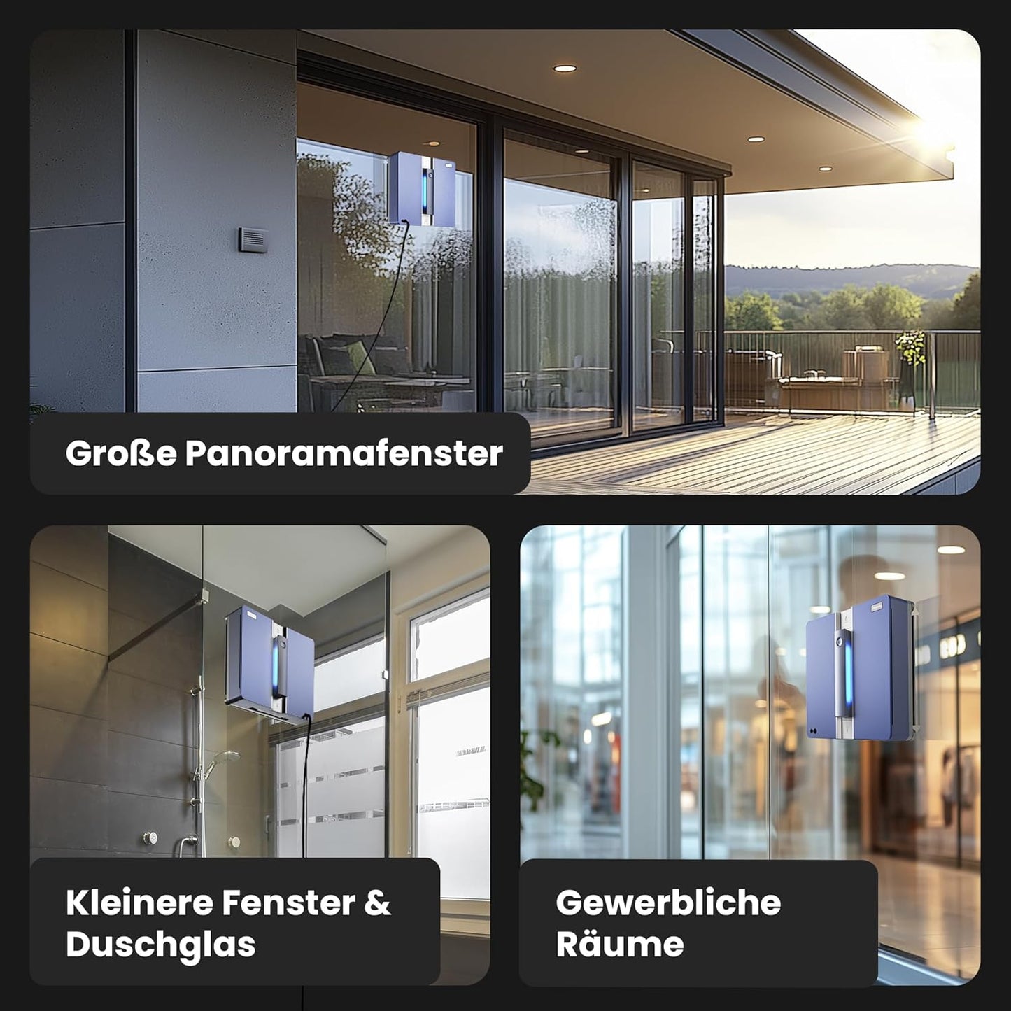 ClevioniQ X9 Pro Elektrischer Fensterputzer – Intelligenter Fensterputzroboter mit 4-Wege-Sprühfunktion, Präziser Navigation, Randerkennung, LED-Status, Leisem Betrieb & Deutscher Sprachausgabe