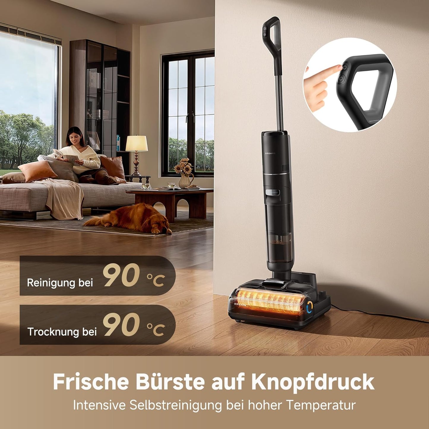 dreame H15 Mix 7-in-1 Nass- und Trockensauger, KI-Roboterarm, Kantenreinigung, 23.000 Pa Saugkraft, intelligente Dosierung, verhedderungsfrei, 100 °C Bürstenrein, 5 Min. 90 °C Trocknung, flach