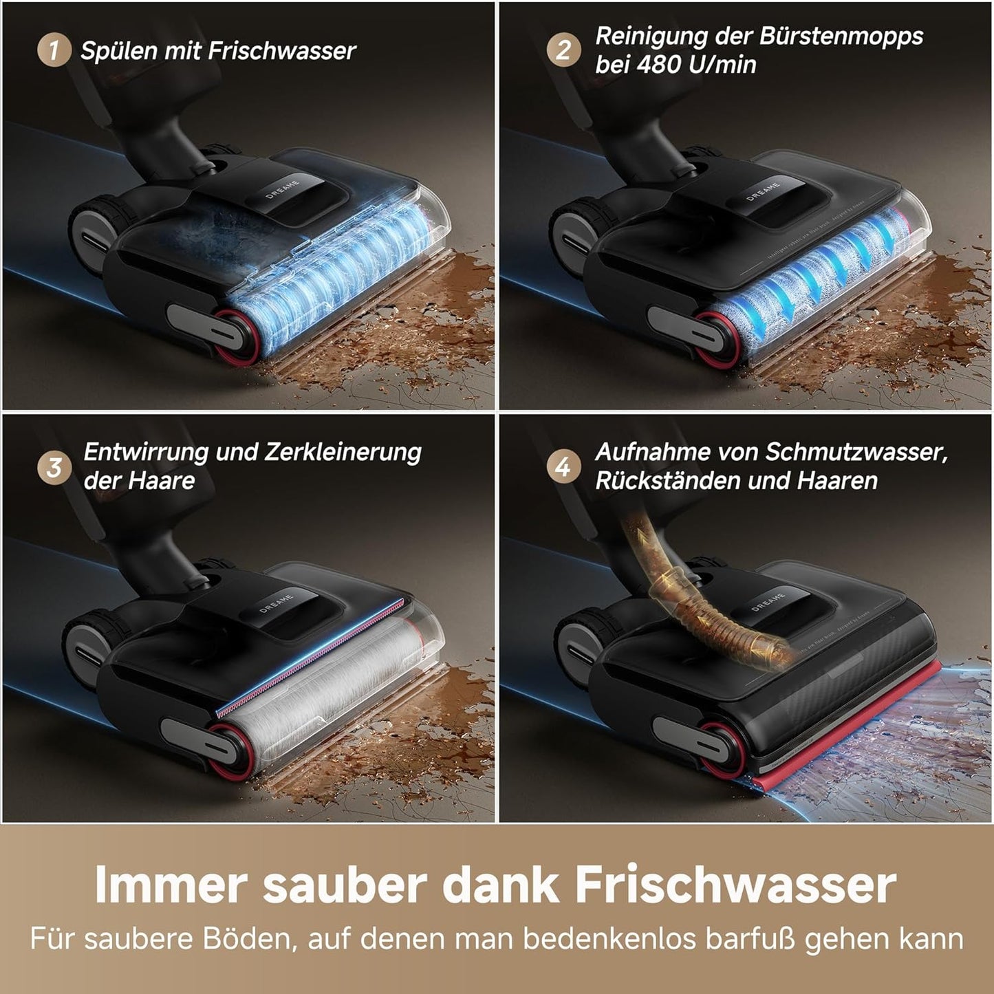 dreame H15 Mix 7-in-1 Nass- und Trockensauger, KI-Roboterarm, Kantenreinigung, 23.000 Pa Saugkraft, intelligente Dosierung, verhedderungsfrei, 100 °C Bürstenrein, 5 Min. 90 °C Trocknung, flach