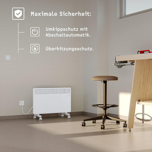 STIEBEL ELTRON Elektroheizung Standgerät für ca. 25 m², TÜV geprüft, Konvektor-Heizung mit einfacher Regelung, 2 kW, energiesparend, Rollen, 204450