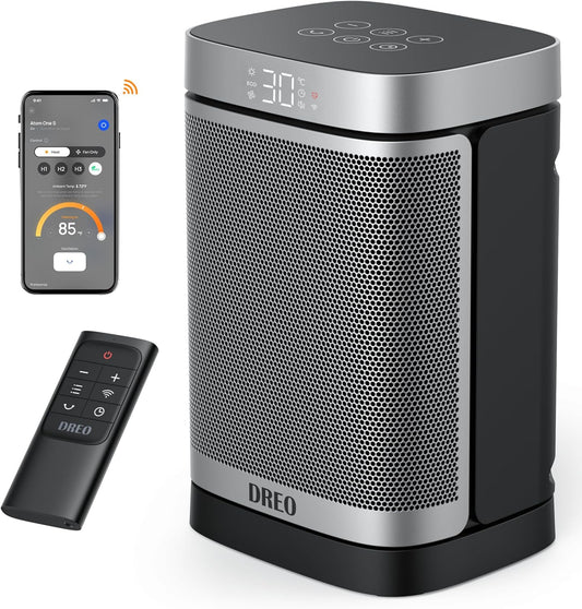 Dreo Heizlüfter Energiesparend Klein, 1500W Heizung Elektrisch mit Thermostat, 70° Oszillierend Elektroheizung, PTC Keramik Heizlüfter Leise, ECO-Modus, 12-Std-Timer, Überhitzungs- & Kippschutz