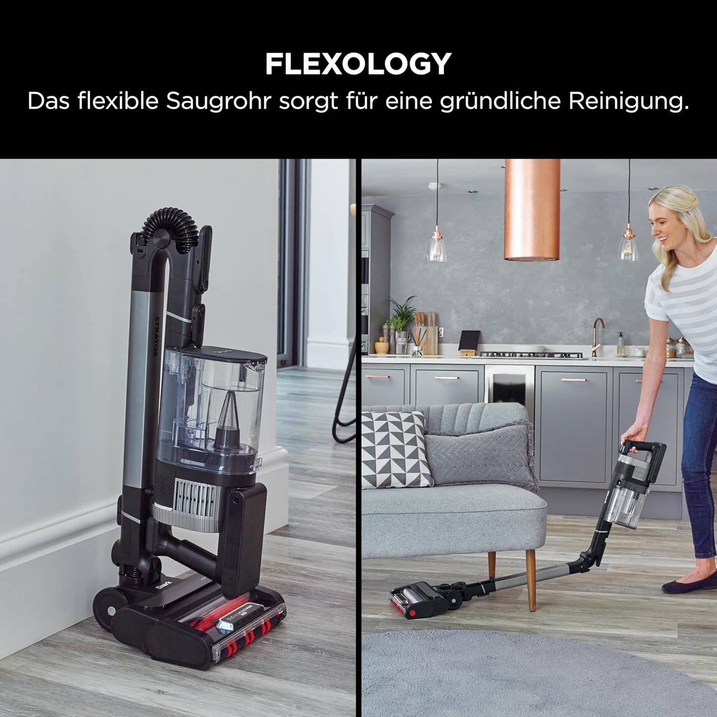 Shark PowerPro Akku-Staubsauger freistehend, bis 50 Min. Laufzeit, kabellos, beutellos, für Tierhaare, Allergiker, Teppich und Hartböden, mit LED-Licht und Knickgelenk-Rohr, Navyblau, IZ380EU