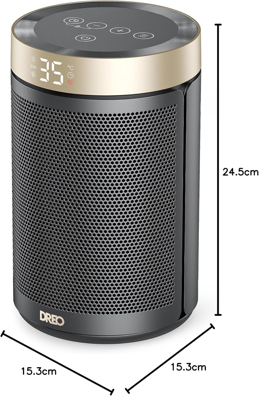 Dreo Energiesparender Heizlüfter, 34 dB Leiser 1500W Elektrischer PTC Keramik, Thermostat, Überhitzungs- & Kippschutz, 12 Std. Timer, Elektroheizung für Räume Schlafzimmer, Atom 316, Gold