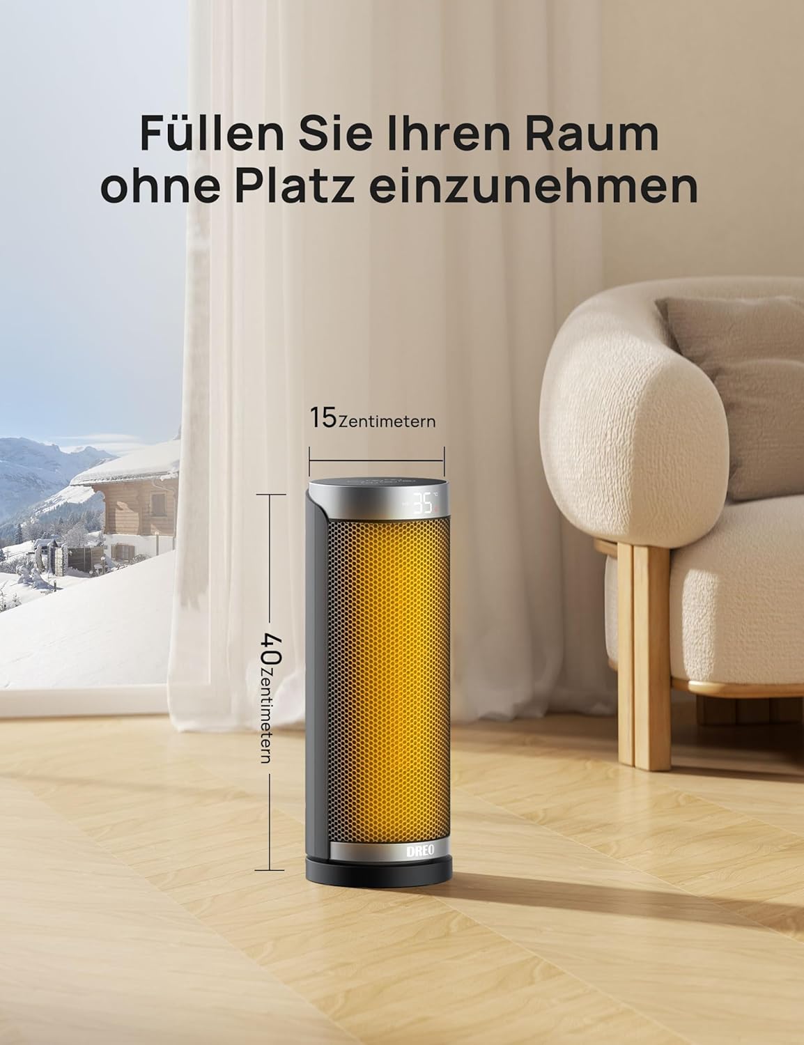 Dreo Heizlüfter Energiesparend, PTC Keramik Heizlüfte Leise, 70° Oszillierend Elektroheizung mit Fernbedienung, 12-Std-Timer, 3 Modus 3 Geschwindigkeit, Überhitzungs-Kippschutz, Solaris Slim H3