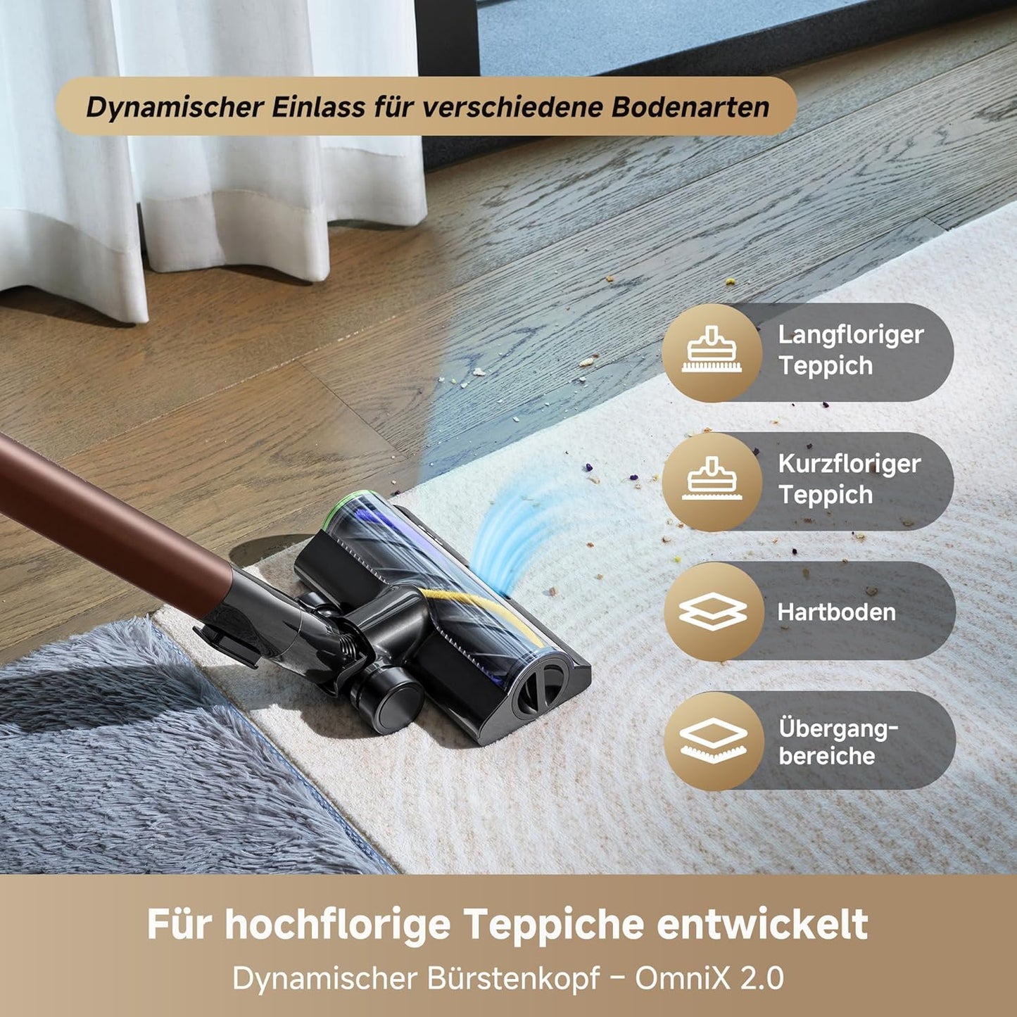 dreame V20 Pro-A Kabelloser Staubsauger, Kantenreinigung 0 mm, ohne Verheddern, für Hartböden und Teppiche, 210 AW Saugkraft, 90 Min. maximale Laufzeit, Filterung 99,99%, entfernt Tierhaare