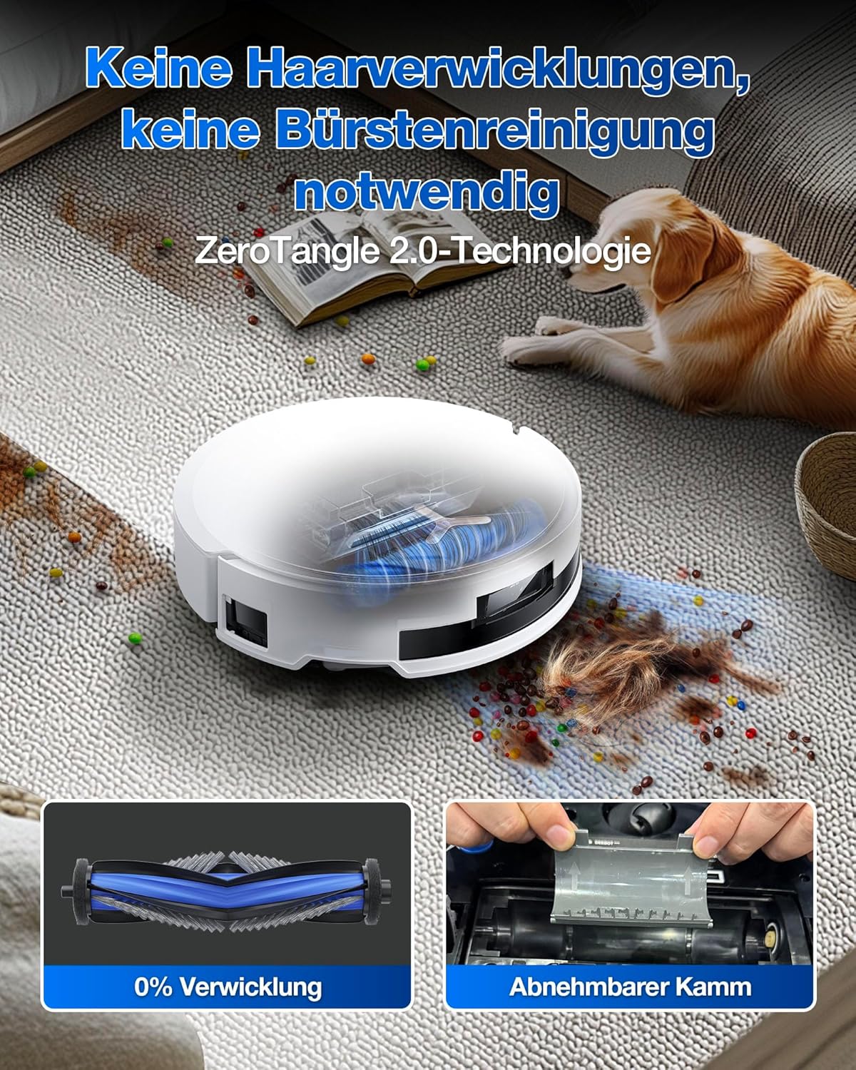 ECOVACS DEEBOT T50 Omni Saugroboter mit Wischfunktion,15.000 Pa, T30 Omni-Upgrade, Ausziehbare Seitenbürste und Mopp, ZeroTangle 2.0, Moppwäsche mit 75°C heißem Wasser, All-in-One Station