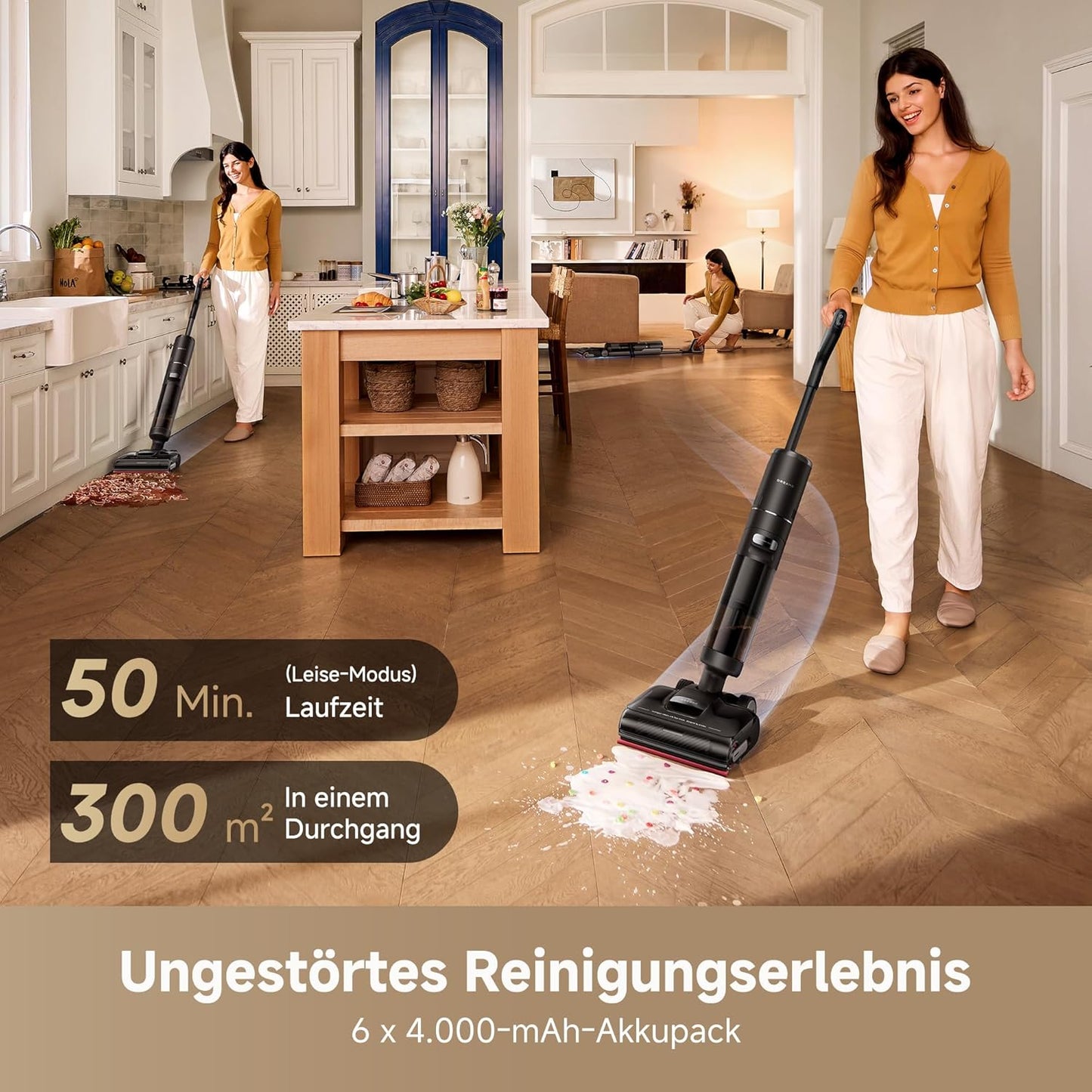 dreame H15 Mix 7-in-1 Nass- und Trockensauger, KI-Roboterarm, Kantenreinigung, 23.000 Pa Saugkraft, intelligente Dosierung, verhedderungsfrei, 100 °C Bürstenrein, 5 Min. 90 °C Trocknung, flach