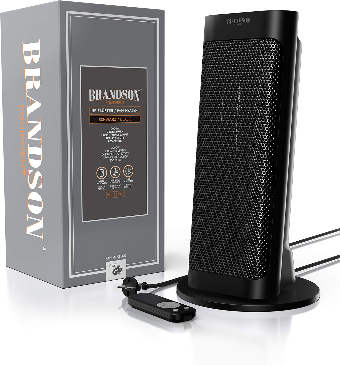 Brandson - Heizlüfter mit Fernbedienung - Preisträger - energiesparend leise Keramik-Heizlüfter Badezimmer - Oszillationsfunktion - Timer - Heizung Heater - GS zertifiziert