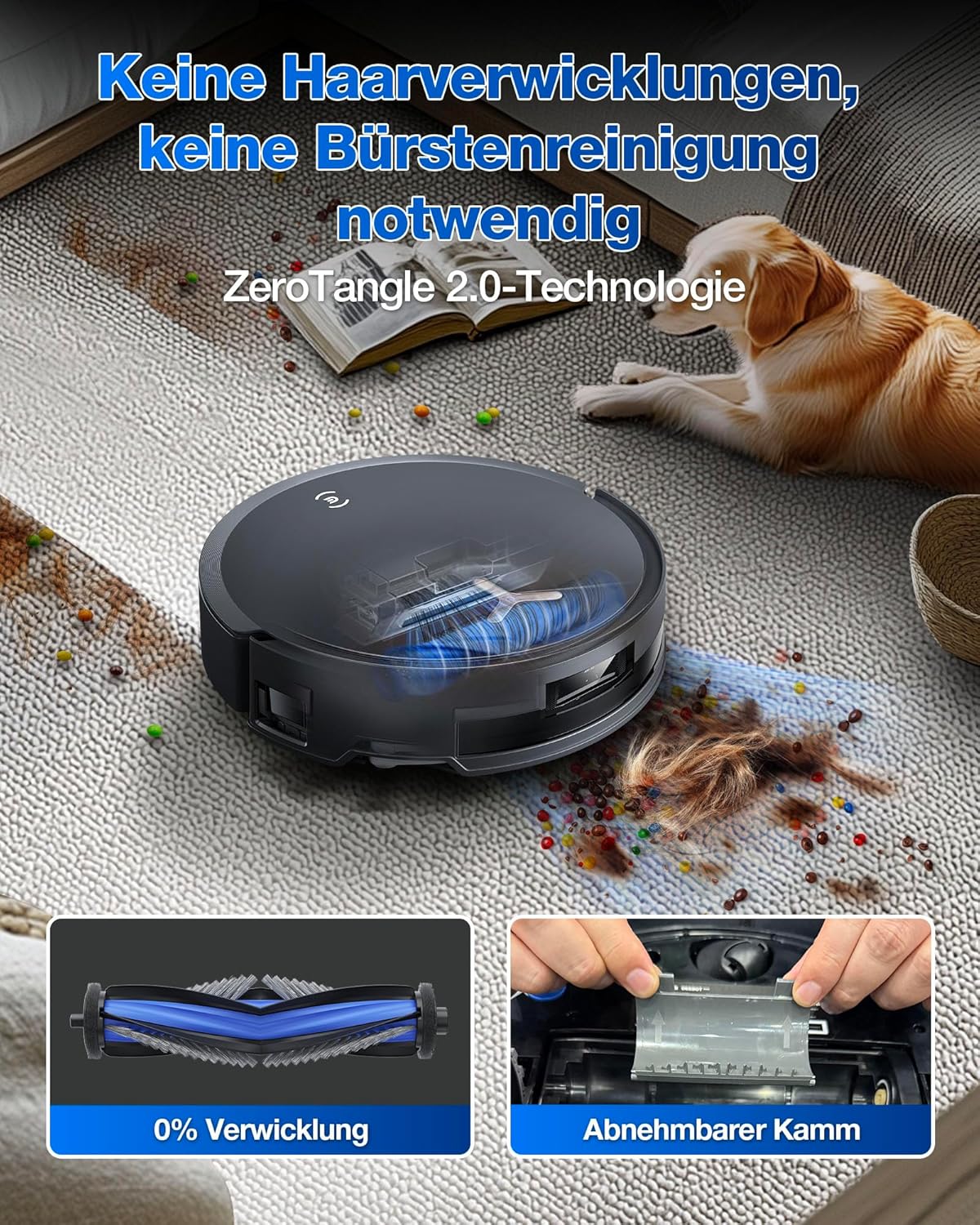 ECOVACS DEEBOT T50 Omni Saugroboter mit Wischfunktion,15.000 Pa, T30 Omni-Upgrade, Ausziehbare Seitenbürste und Mopp, ZeroTangle 2.0, Moppwäsche mit 75°C heißem Wasser, All-in-One Station