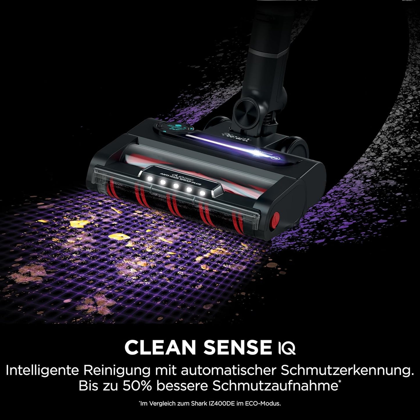 Shark PowerPro Akku-Staubsauger freistehend, bis 50 Min. Laufzeit, kabellos, beutellos, für Tierhaare, Allergiker, Teppich und Hartböden, mit LED-Licht und Knickgelenk-Rohr, Navyblau, IZ380EU