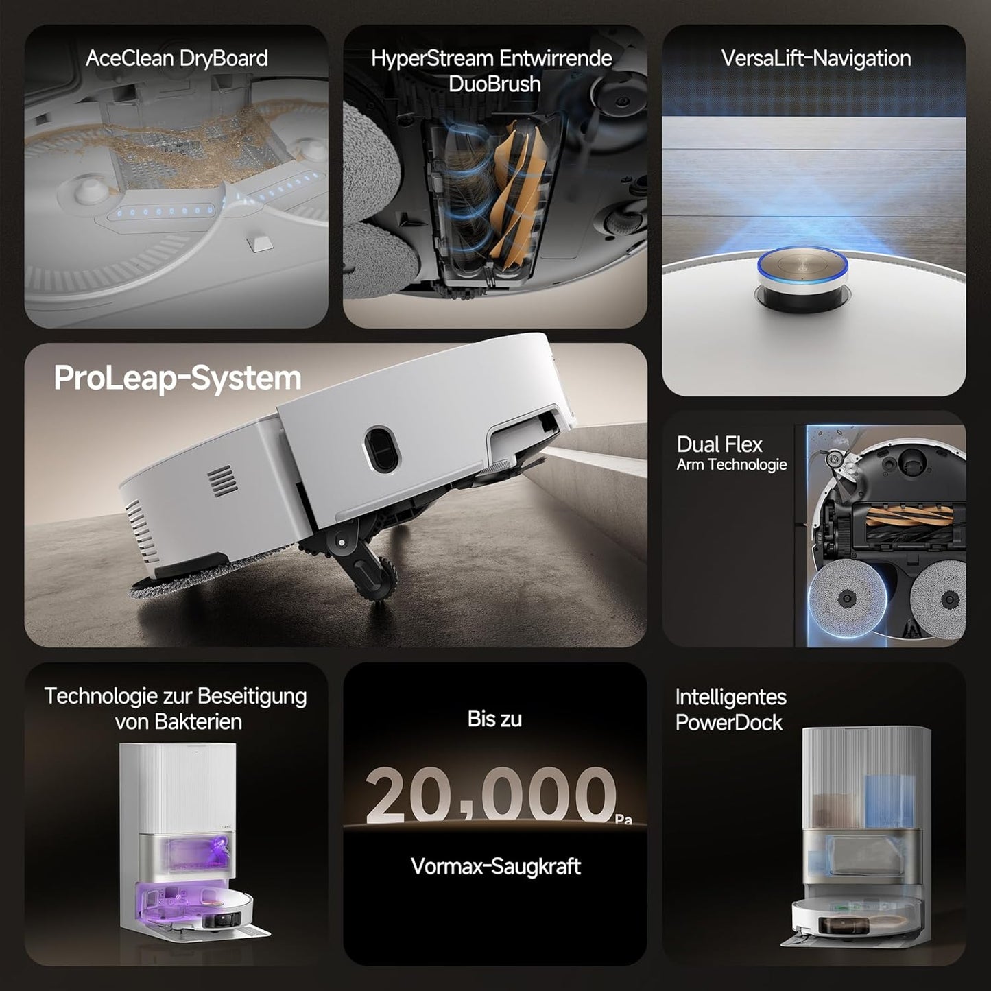 dreame X40 Ultra Complete Saugroboter mit Wischfunktion, 12.000Pa Saugkraft, 70℃ Wischmopp, selbstreinigend, automatische Entleerung, automatisches Nachfüllen, Anti-Wirrwarr und anhebbare Bürsten