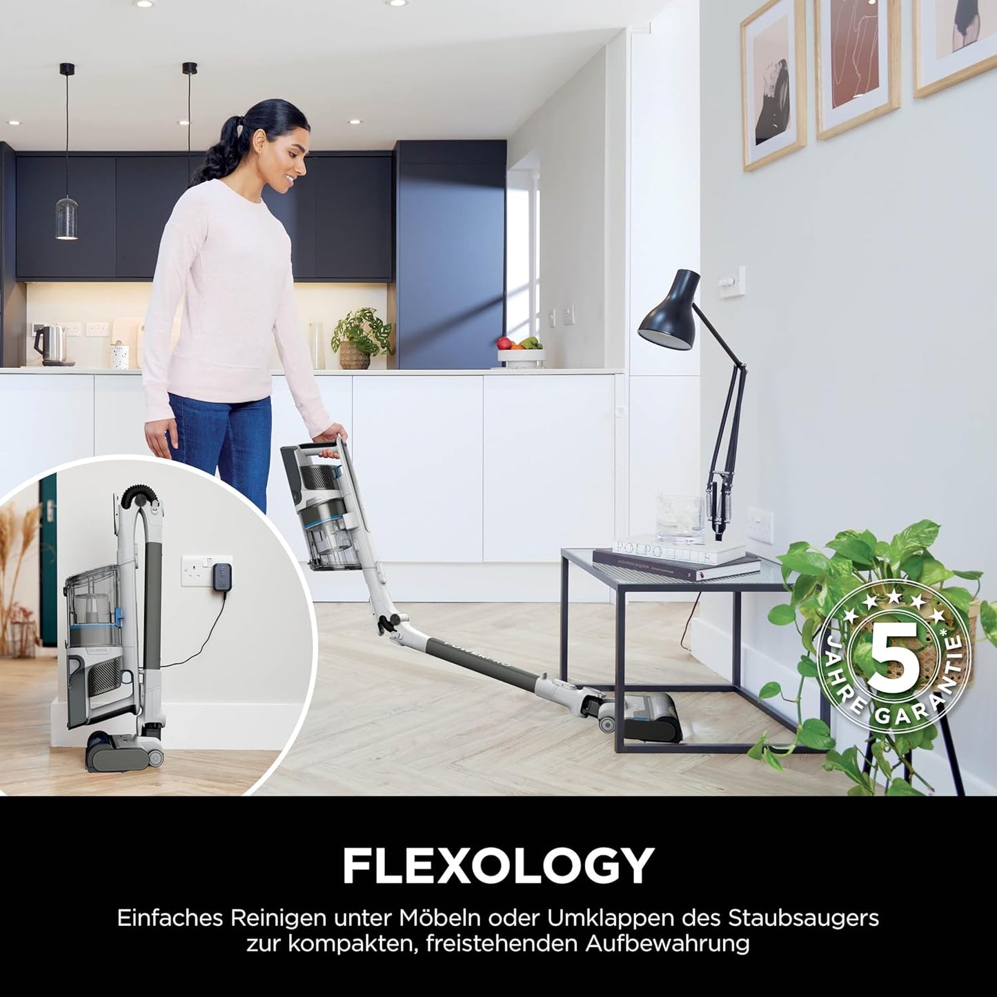 Shark PowerPro Akku-Staubsauger freistehend, bis 50 Min. Laufzeit, kabellos, beutellos, für Tierhaare, Allergiker, Teppich und Hartböden, mit LED-Licht und Knickgelenk-Rohr, Navyblau, IZ380EU