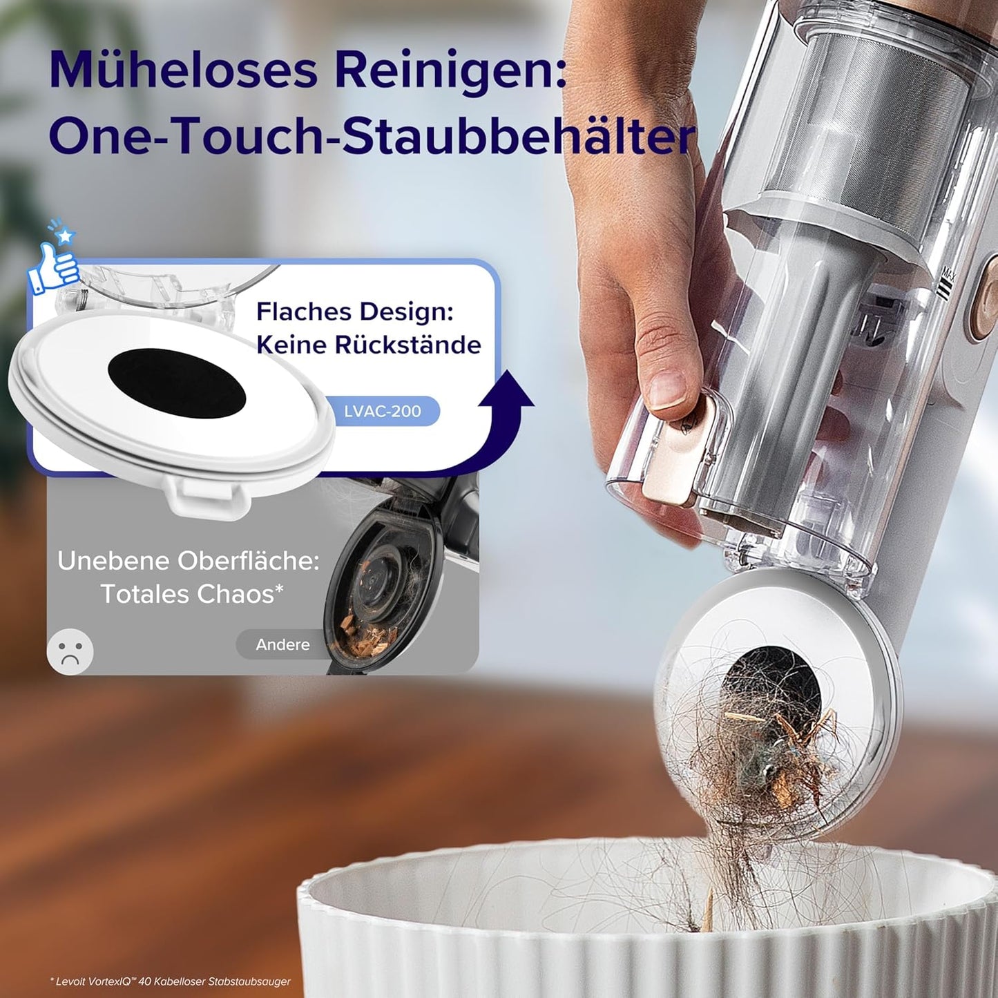 Levoit - Akku Staubsauger - Laufzeit für 75㎡ - Staubsauger Kabellos - 4-in-1 Vacuum Cleaner - 99,9 Prozent Filterleistung - Anti Tangle -Für Tierhaare/Teppiche/Hartböden/Auto - LVAC-200