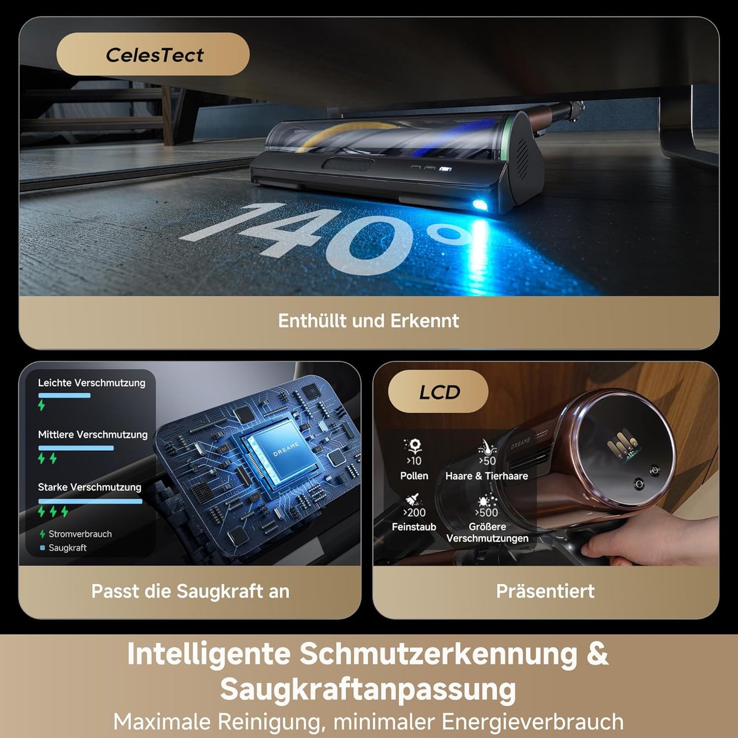 dreame V20 Pro-A Kabelloser Staubsauger, Kantenreinigung 0 mm, ohne Verheddern, für Hartböden und Teppiche, 210 AW Saugkraft, 90 Min. maximale Laufzeit, Filterung 99,99%, entfernt Tierhaare