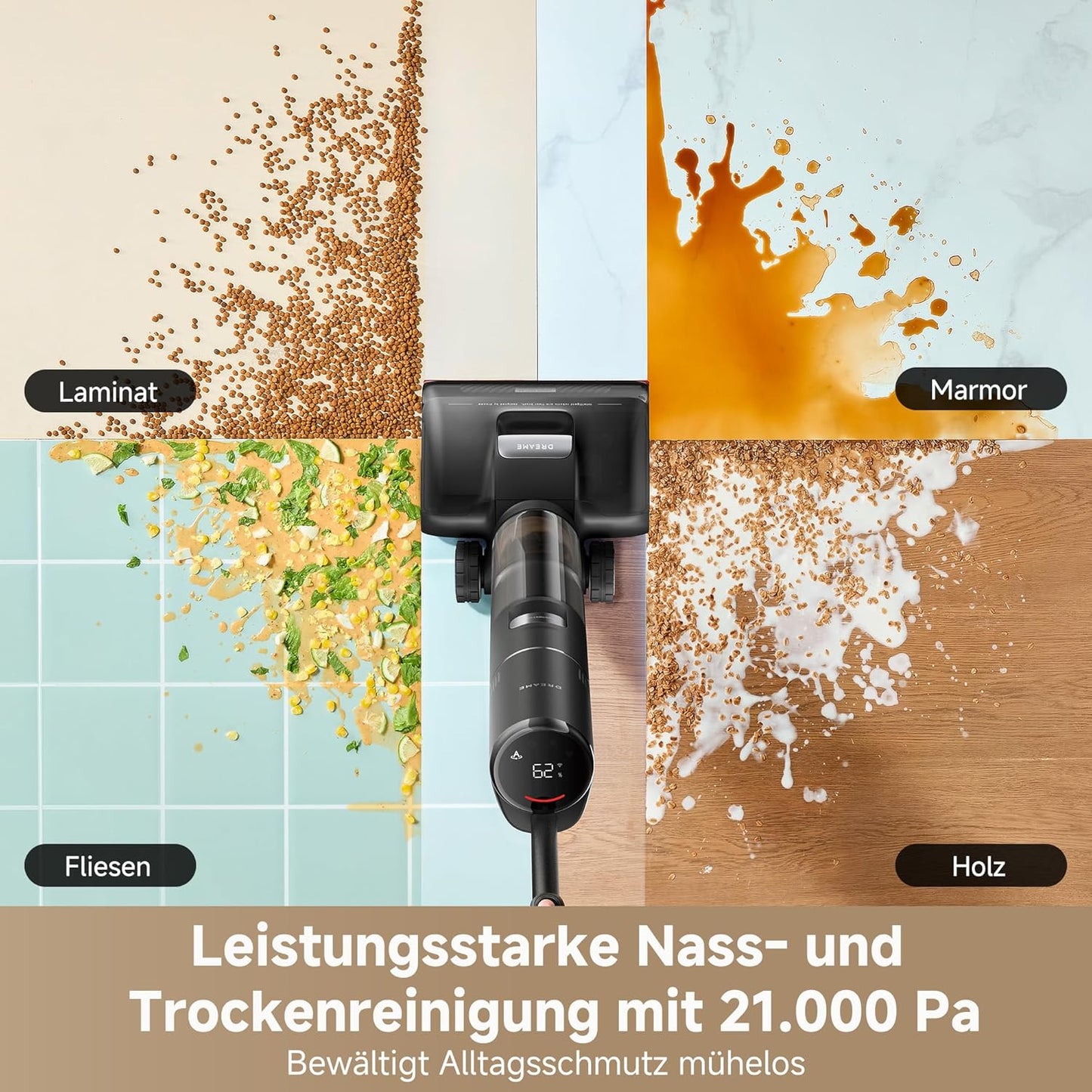 dreame H15 Mix 7-in-1 Nass- und Trockensauger, KI-Roboterarm, Kantenreinigung, 23.000 Pa Saugkraft, intelligente Dosierung, verhedderungsfrei, 100 °C Bürstenrein, 5 Min. 90 °C Trocknung, flach