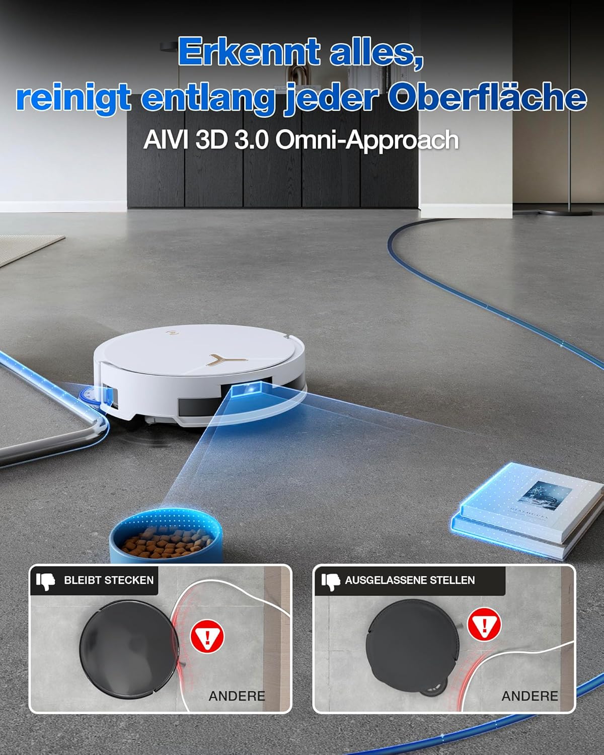 ECOVACS DEEBOT T50 Omni Saugroboter mit Wischfunktion,15.000 Pa, T30 Omni-Upgrade, Ausziehbare Seitenbürste und Mopp, ZeroTangle 2.0, Moppwäsche mit 75°C heißem Wasser, All-in-One Station