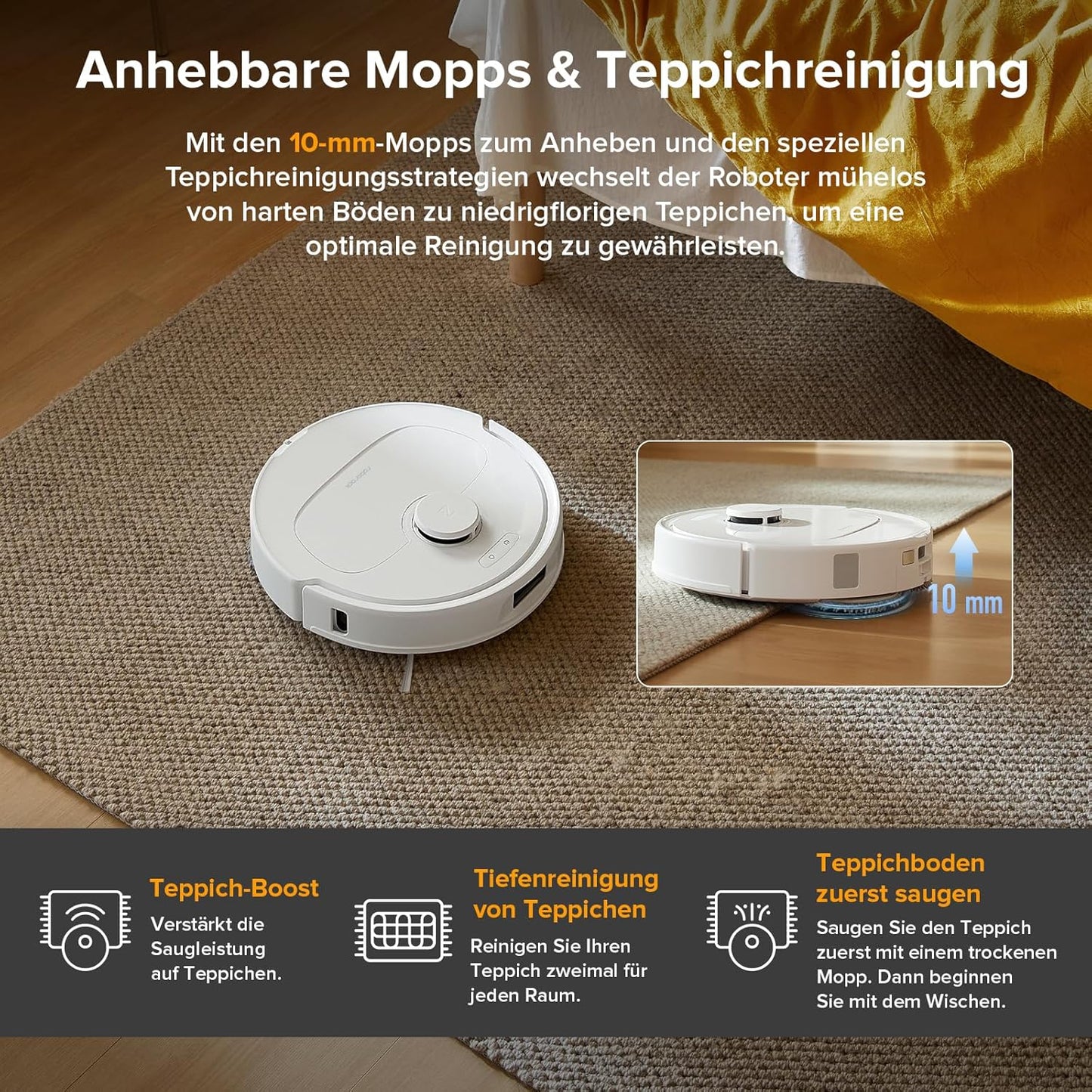 roborock Qrevo Serie Saugroboter mit Wischfunktion, 8000Pa Saugkraft(verbessert von Qrevo S), Anti-Verfilzungs-Seitenbürste, Hindernisvermeidung, LiDAR-Navigation, All-in-One Dock, Weiß(QV 35A Set)
