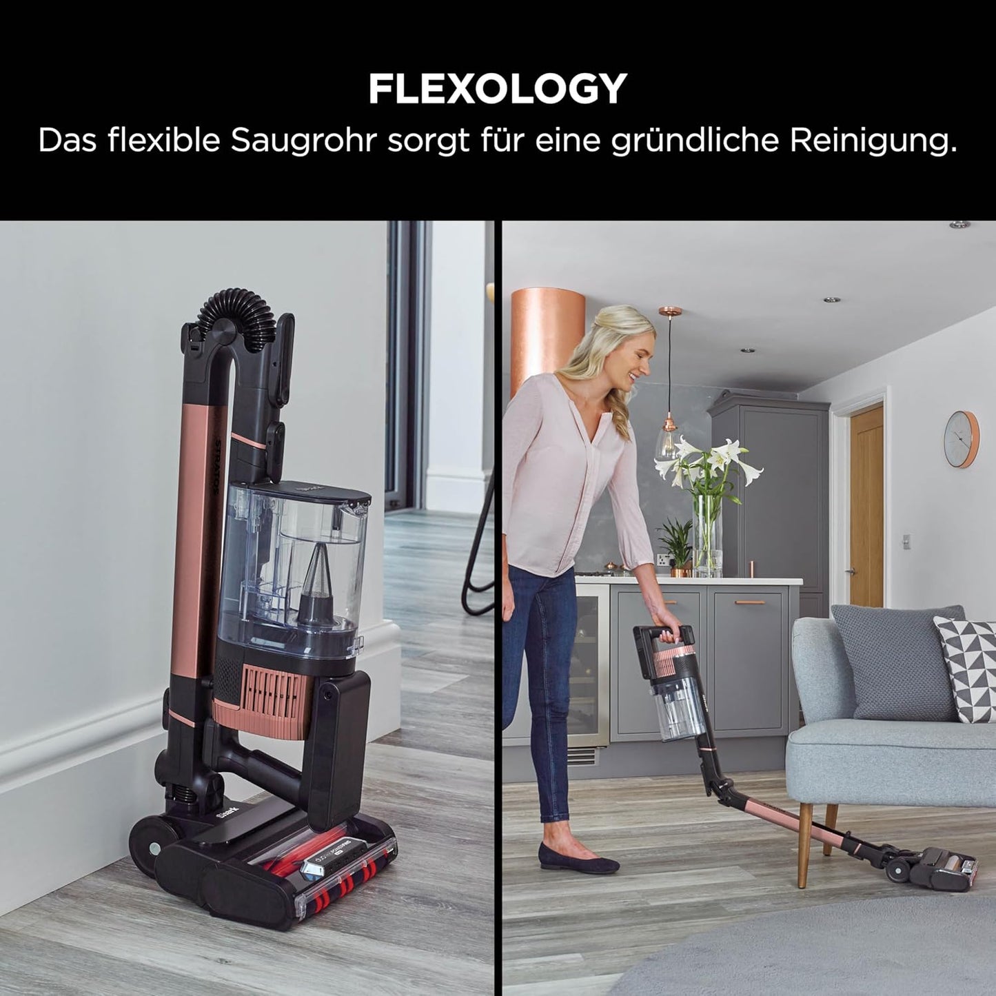 Shark PowerPro Akku-Staubsauger freistehend, bis 50 Min. Laufzeit, kabellos, beutellos, für Tierhaare, Allergiker, Teppich und Hartböden, mit LED-Licht und Knickgelenk-Rohr, Navyblau, IZ380EU