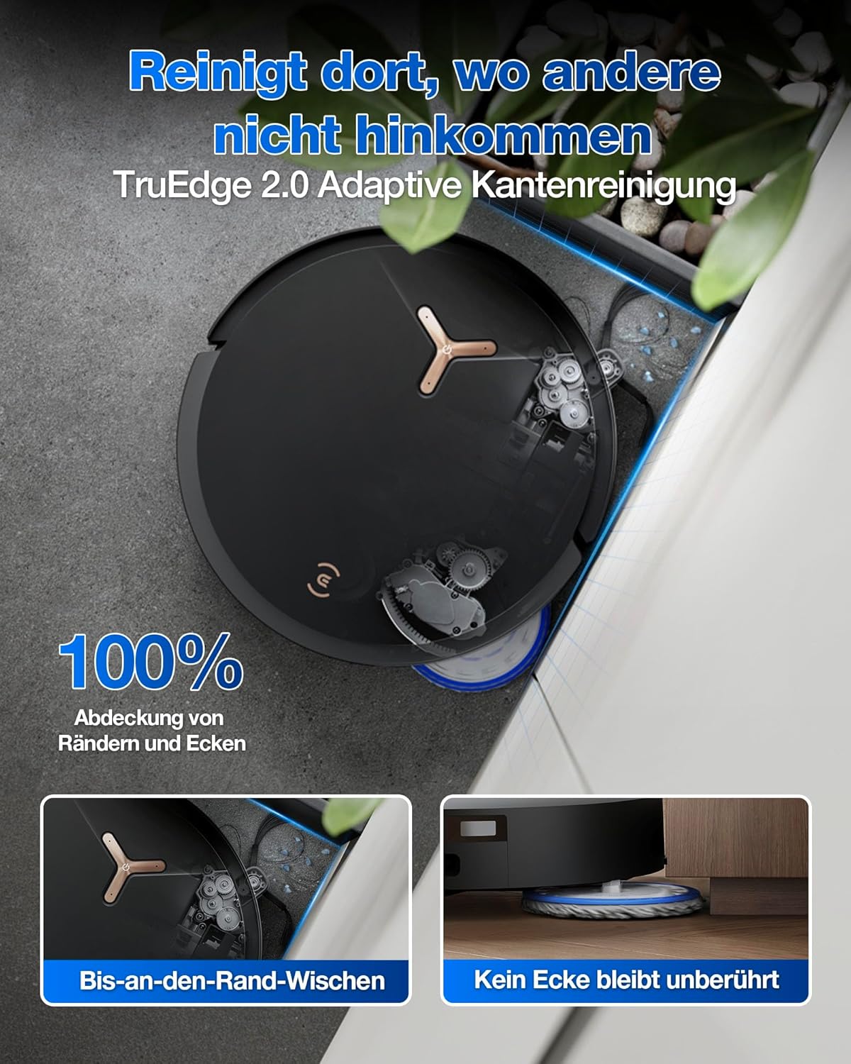 ECOVACS DEEBOT T50 Omni Saugroboter mit Wischfunktion,15.000 Pa, T30 Omni-Upgrade, Ausziehbare Seitenbürste und Mopp, ZeroTangle 2.0, Moppwäsche mit 75°C heißem Wasser, All-in-One Station
