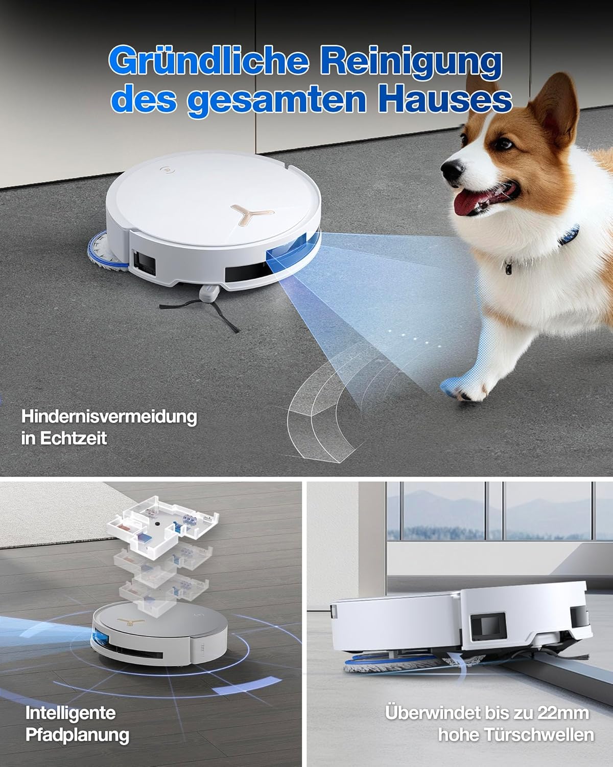 ECOVACS DEEBOT T50 Omni Saugroboter mit Wischfunktion,15.000 Pa, T30 Omni-Upgrade, Ausziehbare Seitenbürste und Mopp, ZeroTangle 2.0, Moppwäsche mit 75°C heißem Wasser, All-in-One Station