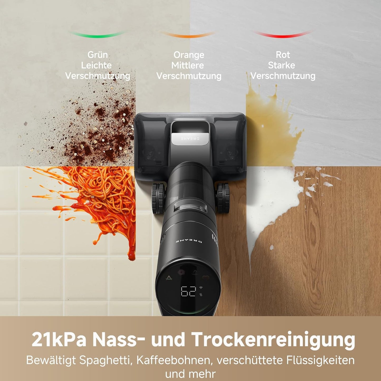 dreame H15 Mix 7-in-1 Nass- und Trockensauger, KI-Roboterarm, Kantenreinigung, 23.000 Pa Saugkraft, intelligente Dosierung, verhedderungsfrei, 100 °C Bürstenrein, 5 Min. 90 °C Trocknung, flach