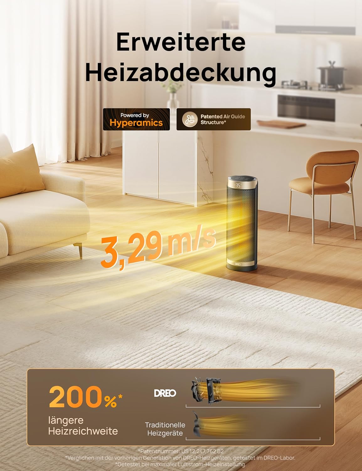 Dreo Heizlüfter Energiesparend, PTC Keramik Heizlüfte Leise, 70° Oszillierend Elektroheizung mit Fernbedienung, 12-Std-Timer, 3 Modus 3 Geschwindigkeit, Überhitzungs-Kippschutz, Solaris Slim H3