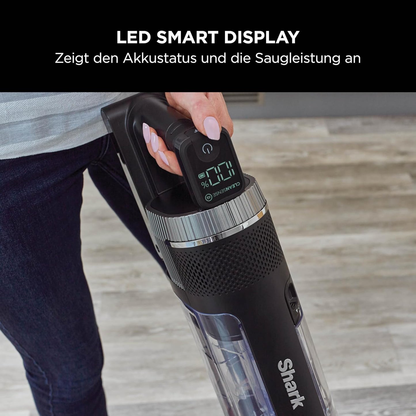 Shark PowerPro Akku-Staubsauger freistehend, bis 50 Min. Laufzeit, kabellos, beutellos, für Tierhaare, Allergiker, Teppich und Hartböden, mit LED-Licht und Knickgelenk-Rohr, Navyblau, IZ380EU