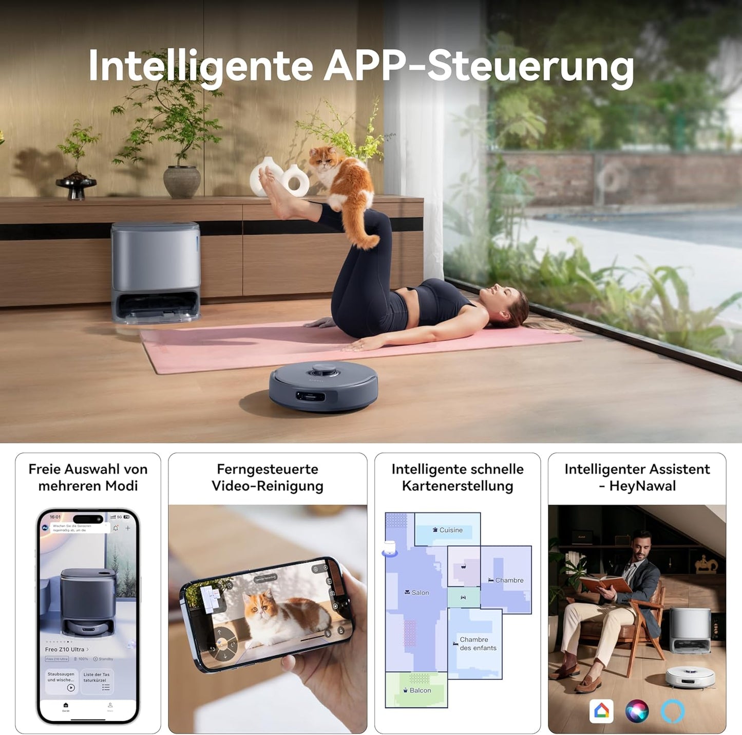 NARWAL Freo Z10 Ultra Saugroboter mit Wischfunktion, 18.000 Pa Saugleistung, dynamische Moppausdehnung, Tangle-Free System, intelligente Nass-Trocken-Reinigung, All-in-One-Basisstation