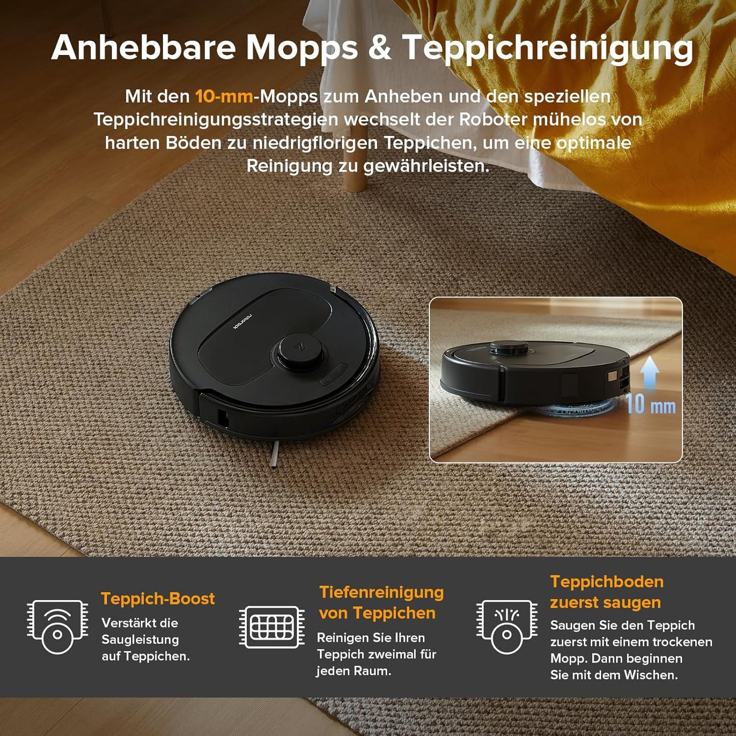 roborock Qrevo Serie Saugroboter mit Wischfunktion&Hebarem Wischmopp, 8000Pa Saugkraft(verbessert von Qrevo S), Anti-Verfilzungs-Seitenbürste, Hindernisvermeidung, All-in-One Dock, Schwarz(QV 35A)