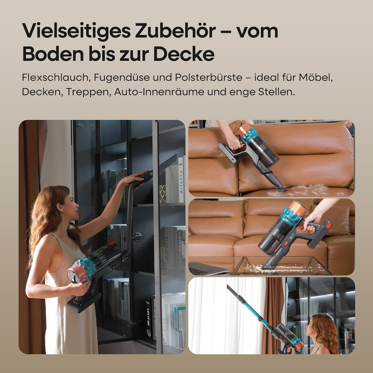 ElecKeys K10 Akku Staubsauger 48000Pa/580W/65 min, Superleise Staubsauger Kabellos mit LED Display, Akkustaubsauger mit Anti-Tangle-Bürste, Selbststehend für Tierhaare Teppiche Hartböden