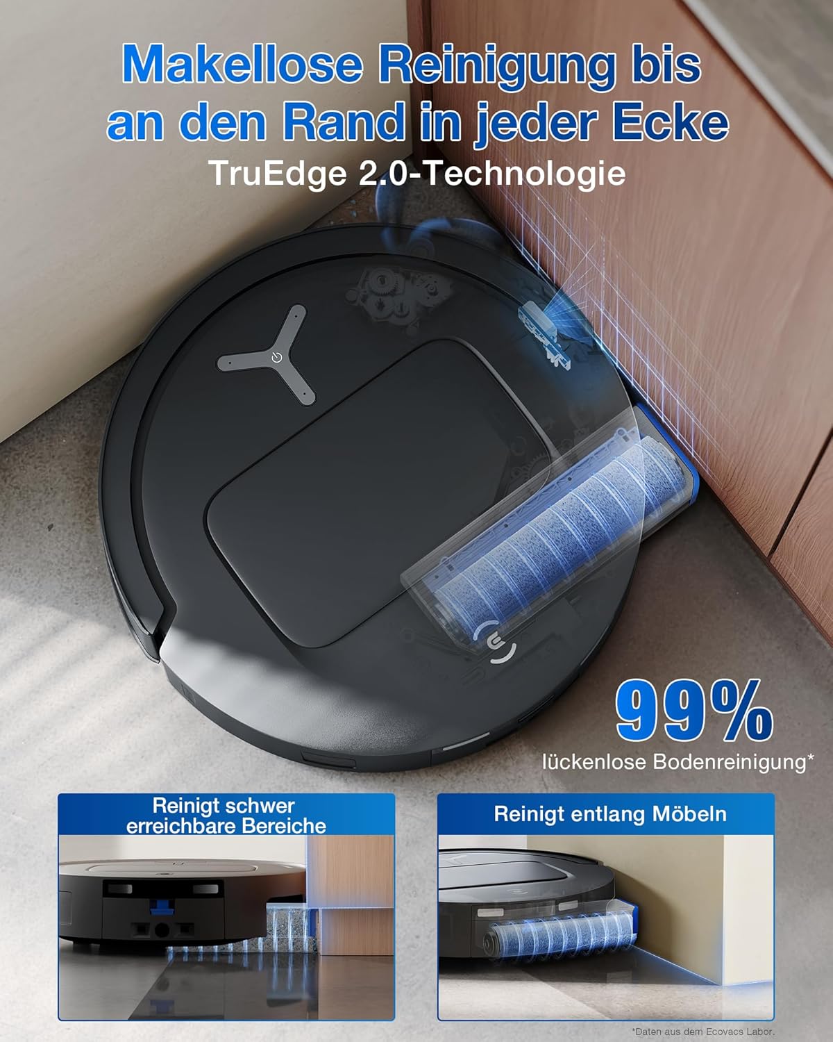 ECOVACS DEEBOT T80 Omni Saugroboter mit Wischfunktion, 18.000 Pa, OZMO Roller Wischwalze mit kontinuierlicher Frischwasser-Selbstreinigung, ZeroTangle 3.0,Moppwäsche mit 40-75℃ heißem Wasser, Schwarz