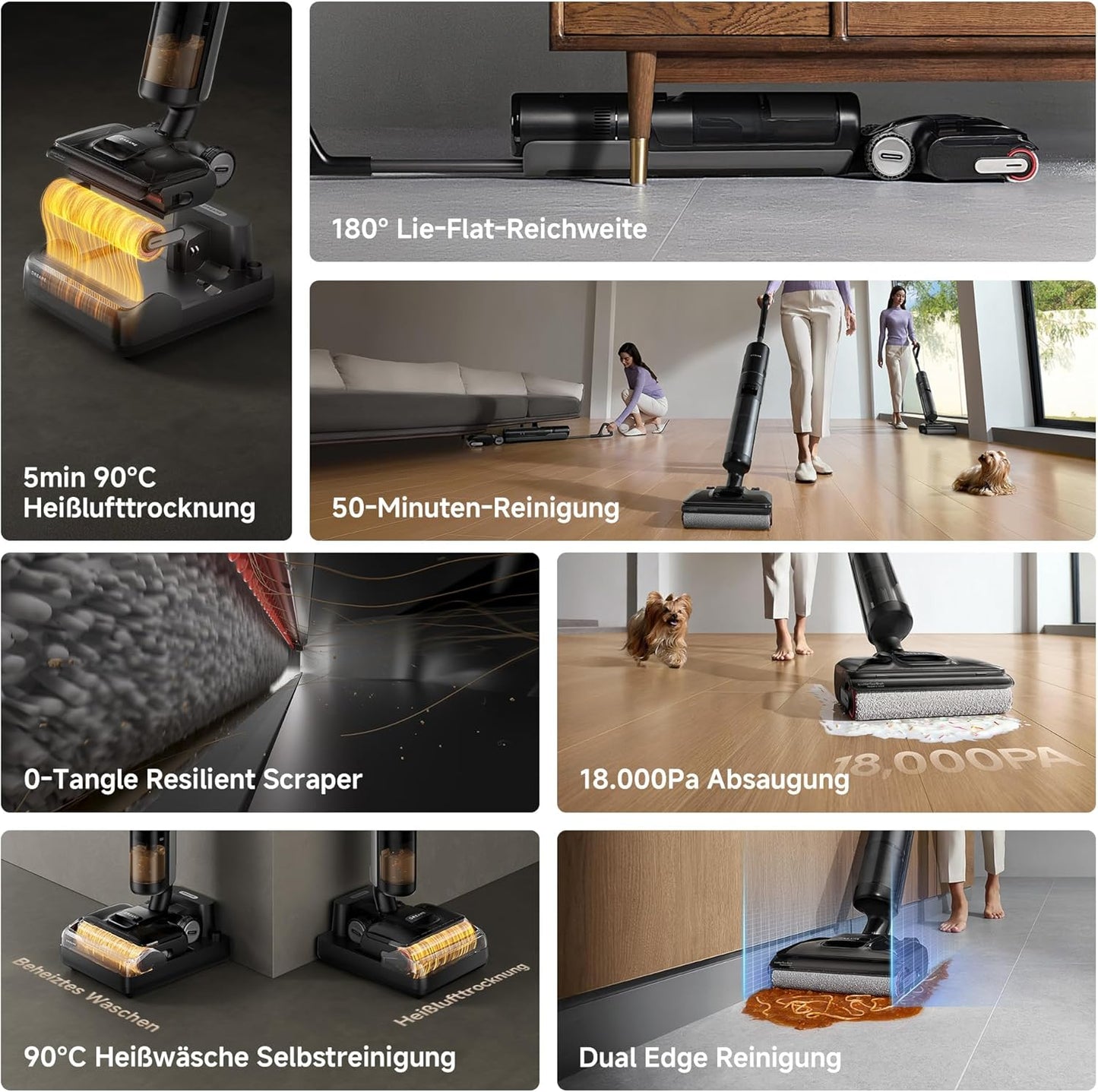 dreame H12 Pro Ultra Nass- und Trockensauger, Bürstenreinigung 60 °C, 30 Min. Heißlufttrocknung, Selbstreinigung mit festem Schaber, 16 kPa Saugkraft, Doppel-Kantenreinigung, intell. Erkenn. & Anpass