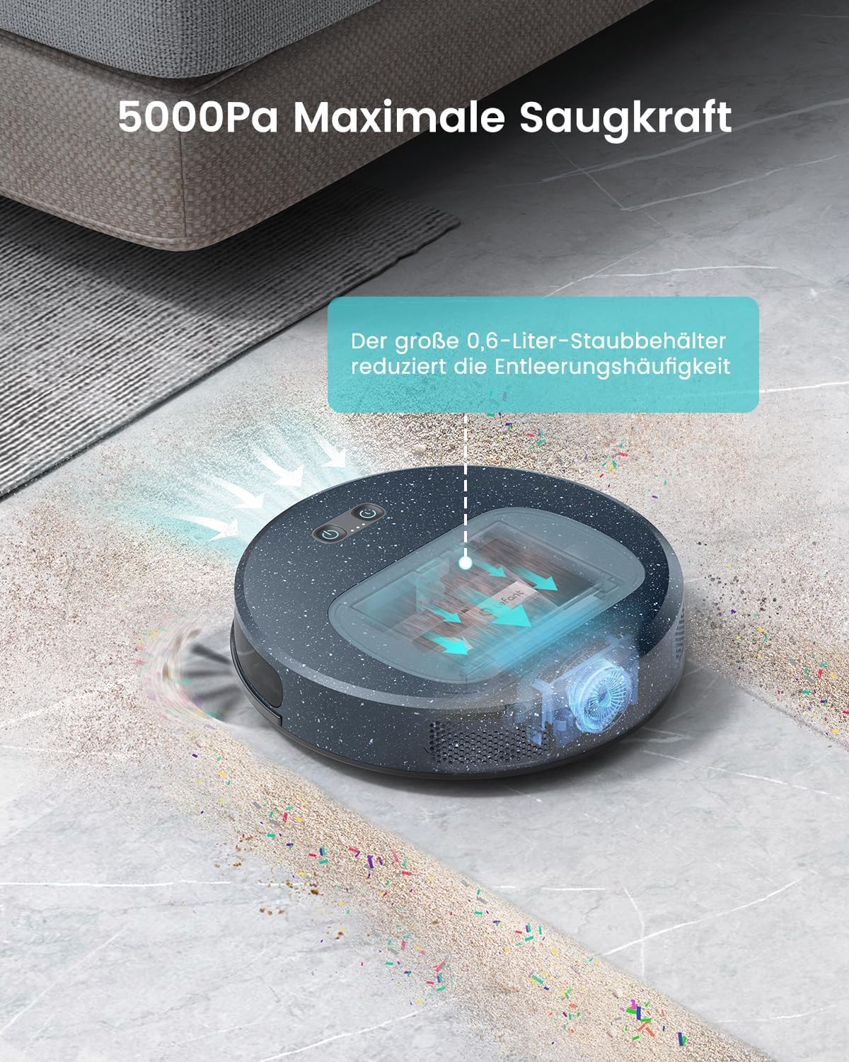 LEFANT M3 Gen2 Saugroboter mit Wischfunktion, 12000 Pa Saugleistung, Automatische Staubentleerung, LiDAR Navigation, Teppicherkennung, Freemove 3.0 App & Sprachsteuerung, 8 Wochen Hands-Free Reinigung