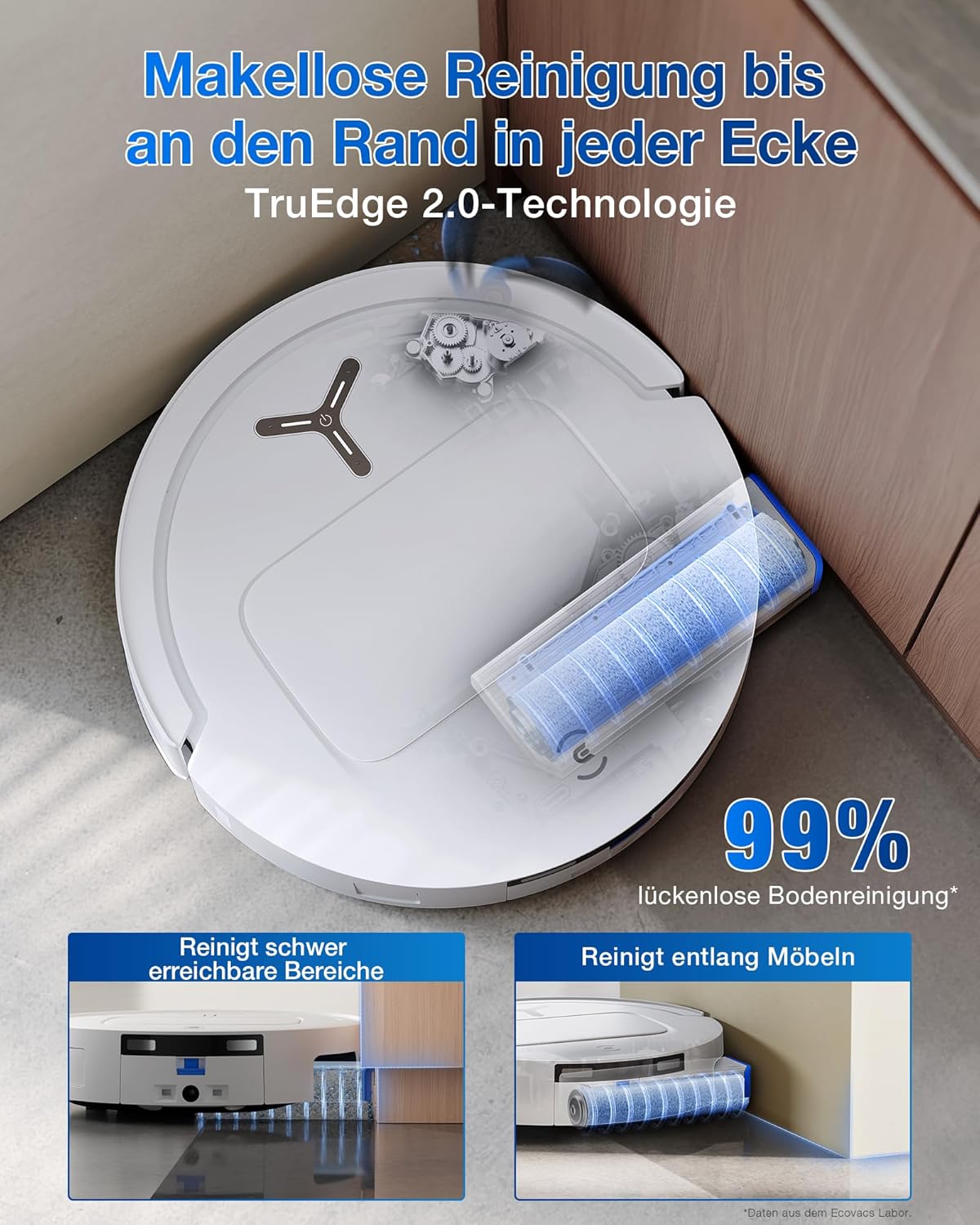 ECOVACS DEEBOT T80 Omni Saugroboter mit Wischfunktion, 18.000 Pa, OZMO Roller Wischwalze mit kontinuierlicher Frischwasser-Selbstreinigung, ZeroTangle 3.0,Moppwäsche mit 40-75℃ heißem Wasser, Schwarz