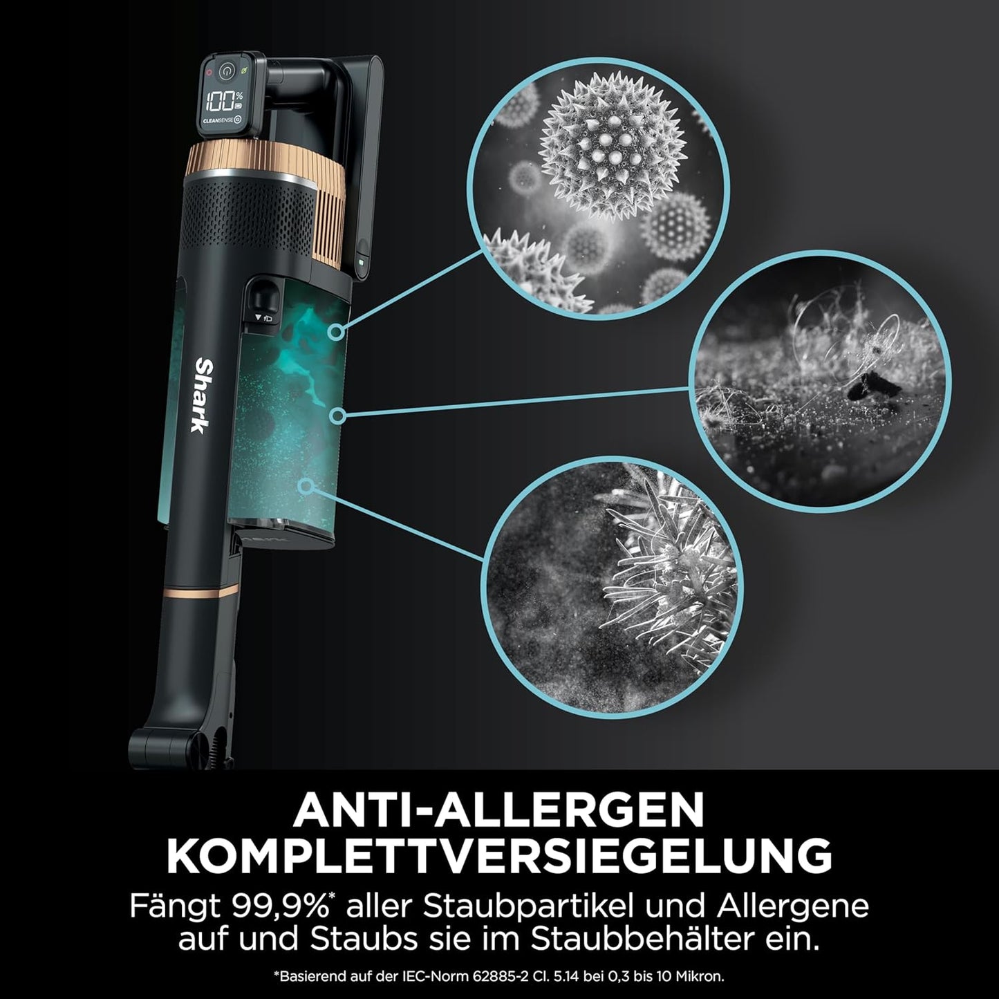 Shark PowerPro Akku-Staubsauger freistehend, bis 50 Min. Laufzeit, kabellos, beutellos, für Tierhaare, Allergiker, Teppich und Hartböden, mit LED-Licht und Knickgelenk-Rohr, Navyblau, IZ380EU