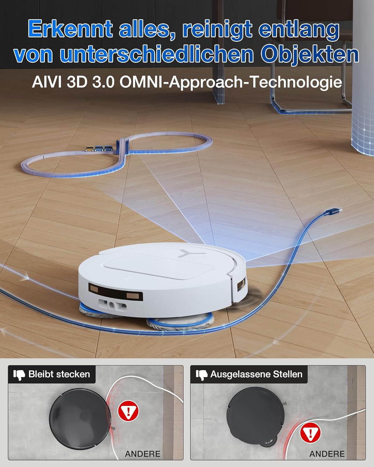 ECOVACS DEEBOT T50 Omni Saugroboter mit Wischfunktion,15.000 Pa, T30 Omni-Upgrade, Ausziehbare Seitenbürste und Mopp, ZeroTangle 2.0, Moppwäsche mit 75°C heißem Wasser, All-in-One Station