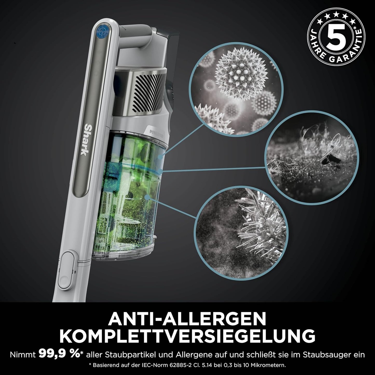 Shark PowerPro Akku-Staubsauger freistehend, bis 50 Min. Laufzeit, kabellos, beutellos, für Tierhaare, Allergiker, Teppich und Hartböden, mit LED-Licht und Knickgelenk-Rohr, Navyblau, IZ380EU