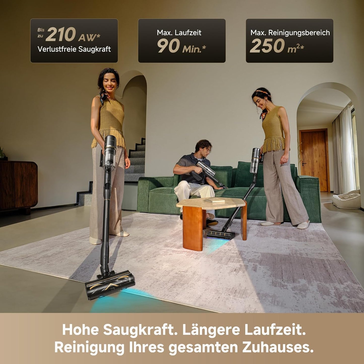 dreame V20 Pro-A Kabelloser Staubsauger, Kantenreinigung 0 mm, ohne Verheddern, für Hartböden und Teppiche, 210 AW Saugkraft, 90 Min. maximale Laufzeit, Filterung 99,99%, entfernt Tierhaare