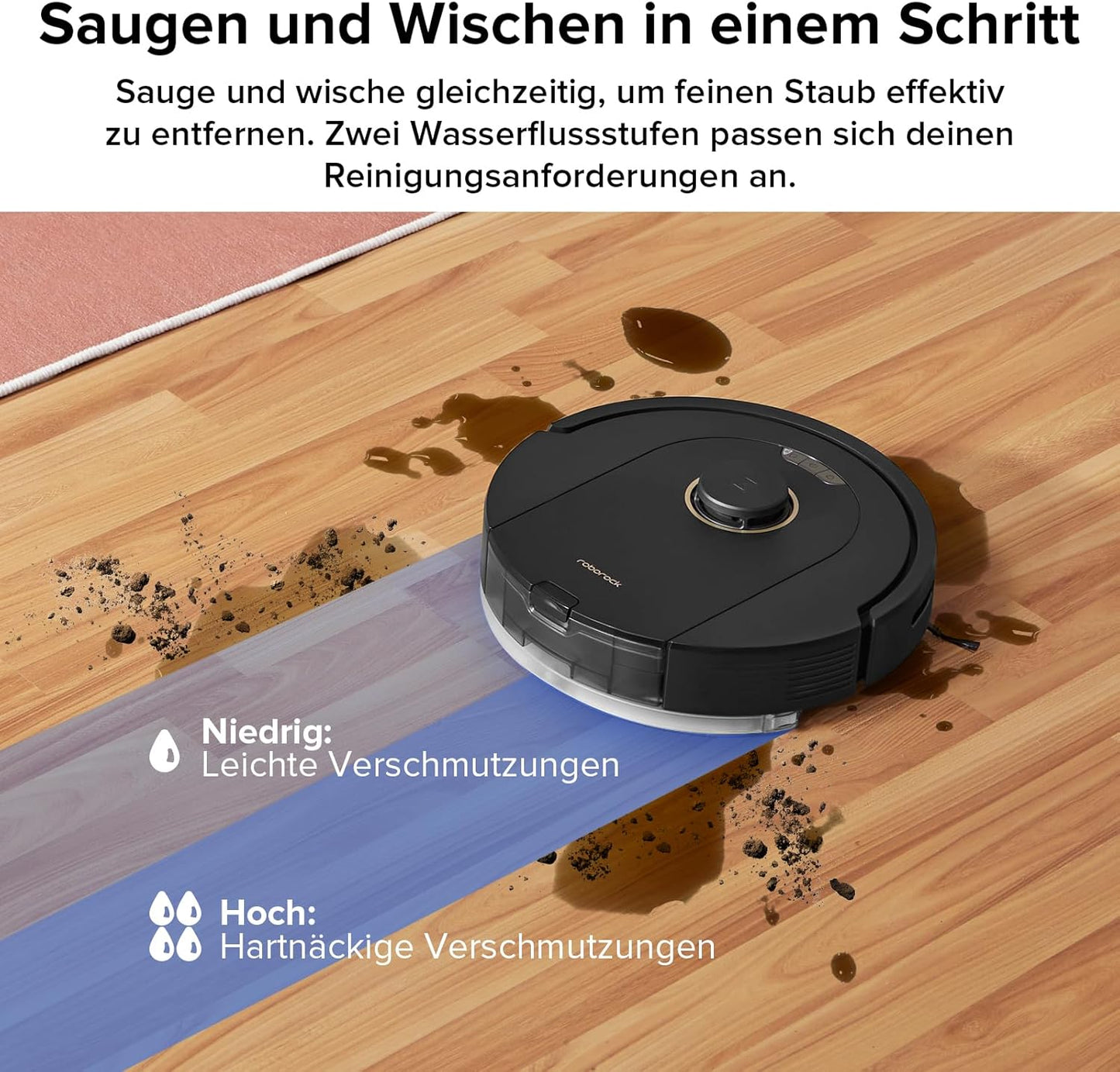 roborock Q7 M5 Saugroboter mit Wischfunktion, 10.000Pa Starker Saugkraft, Dual Anti-Tangle-System, 150Min Laufzeit, LiDAR Navigation, Staubsauger Roboter für Teppich, Tierhaare, APP Steuerung(Schwarz)