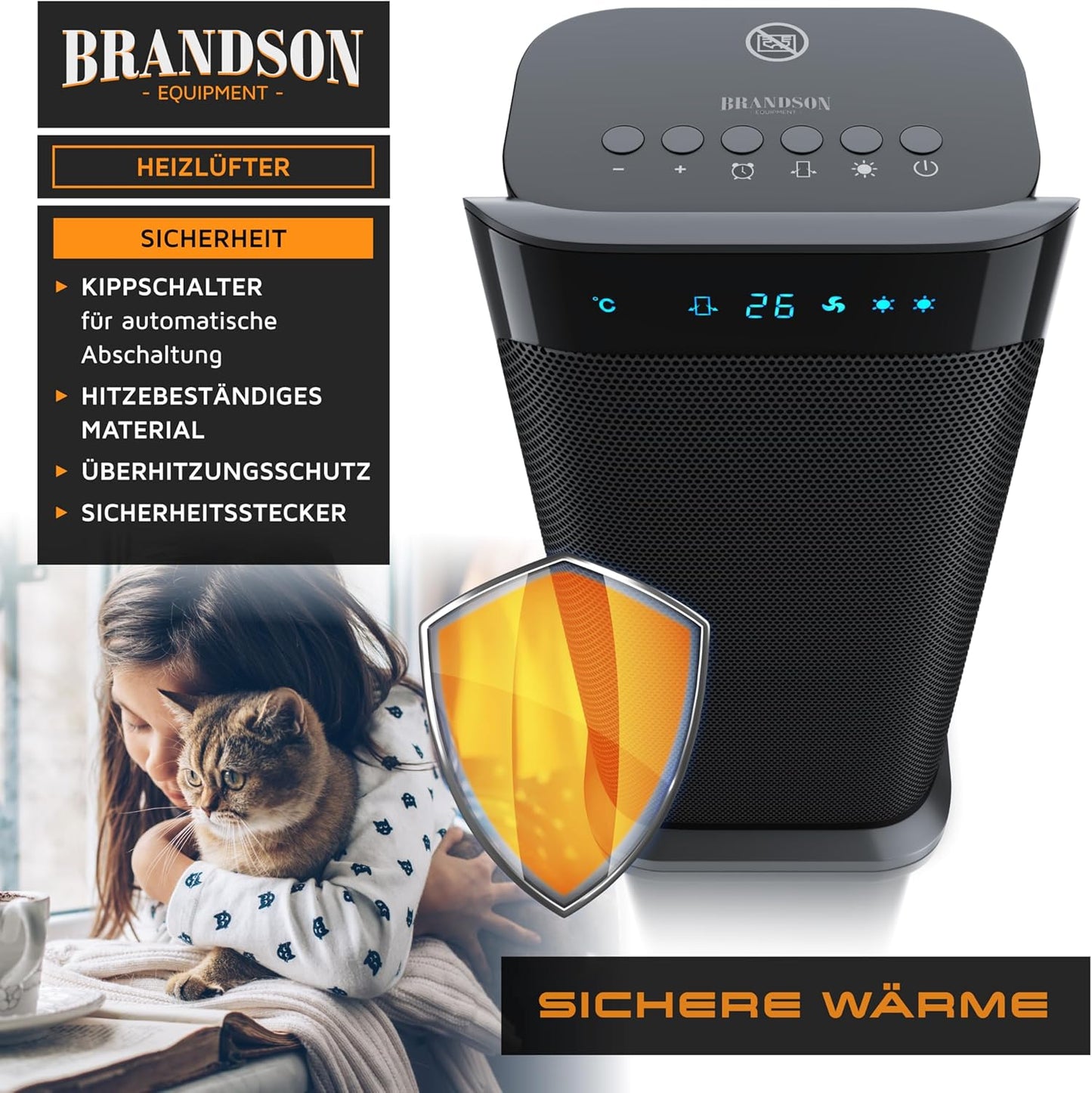 Brandson - Heizlüfter mit Fernbedienung - Preisträger - energiesparend leise Keramik-Heizlüfter Badezimmer - Oszillationsfunktion - Timer - Heizung Heater - GS zertifiziert