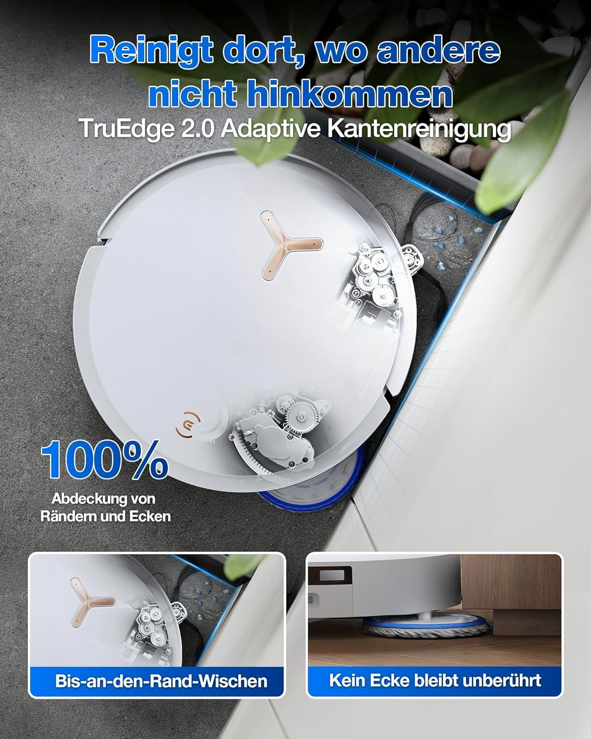 ECOVACS DEEBOT T50 Omni Saugroboter mit Wischfunktion,15.000 Pa, T30 Omni-Upgrade, Ausziehbare Seitenbürste und Mopp, ZeroTangle 2.0, Moppwäsche mit 75°C heißem Wasser, All-in-One Station