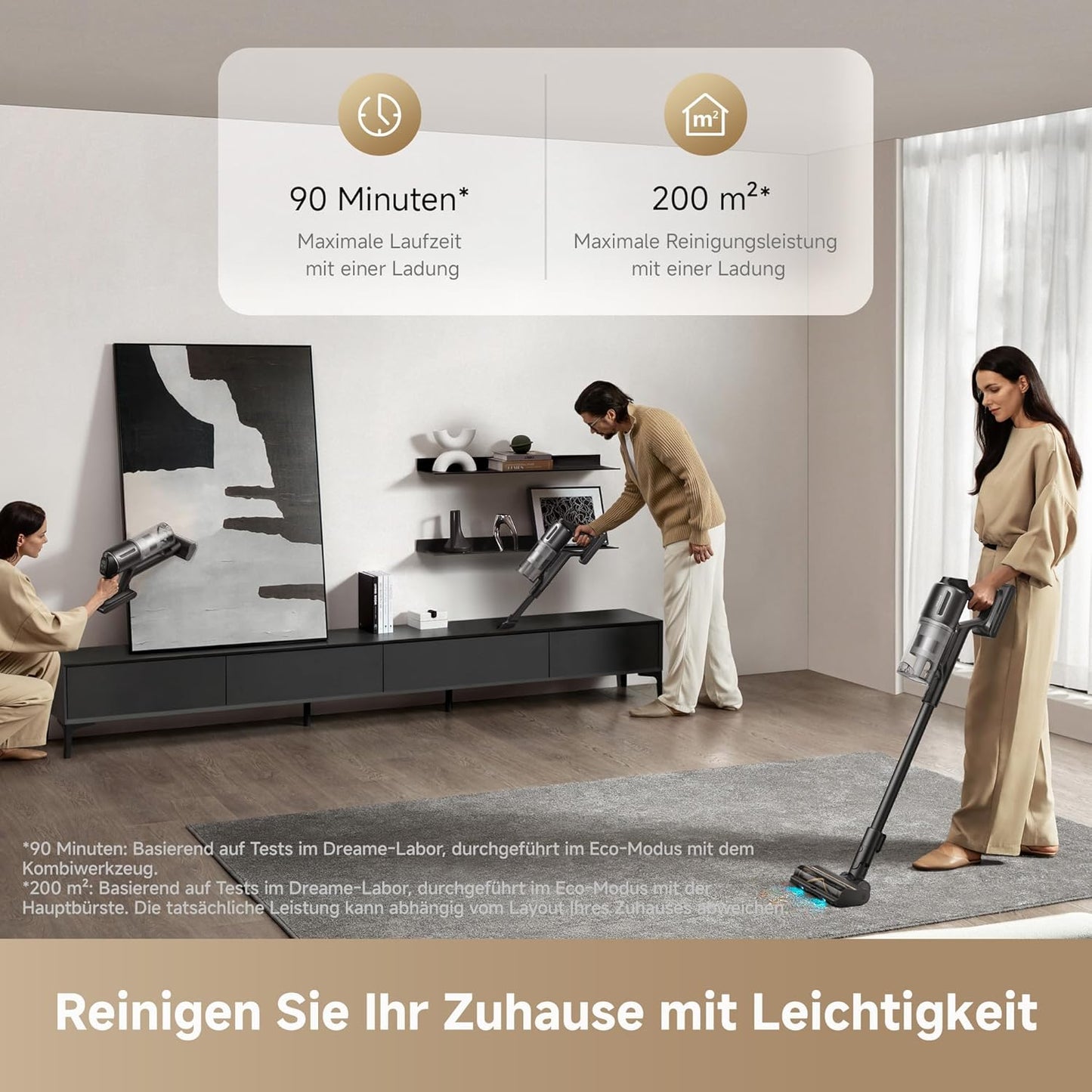 dreame Z30 Kabelloser Bodenstaubsauger, 310 AW Saugkraft, 90 min Max Reinigungszeit, Dust-Reveal-Technologie, Tierhaar-Entfernungswerkzeug, Multi-Flächen-Saugkraft, Schmutzerkennung