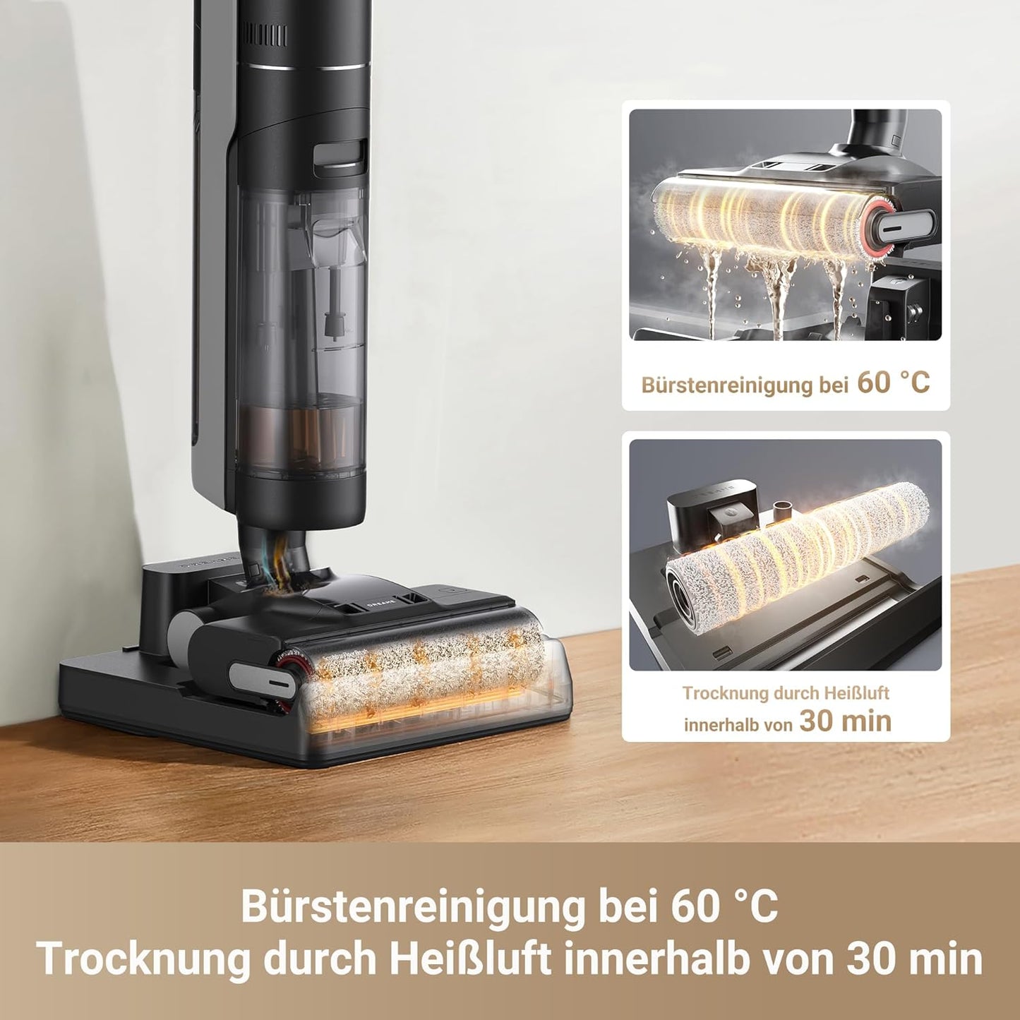 dreame H12 Pro Ultra Nass- und Trockensauger, Bürstenreinigung 60 °C, 30 Min. Heißlufttrocknung, Selbstreinigung mit festem Schaber, 16 kPa Saugkraft, Doppel-Kantenreinigung, intell. Erkenn. & Anpass